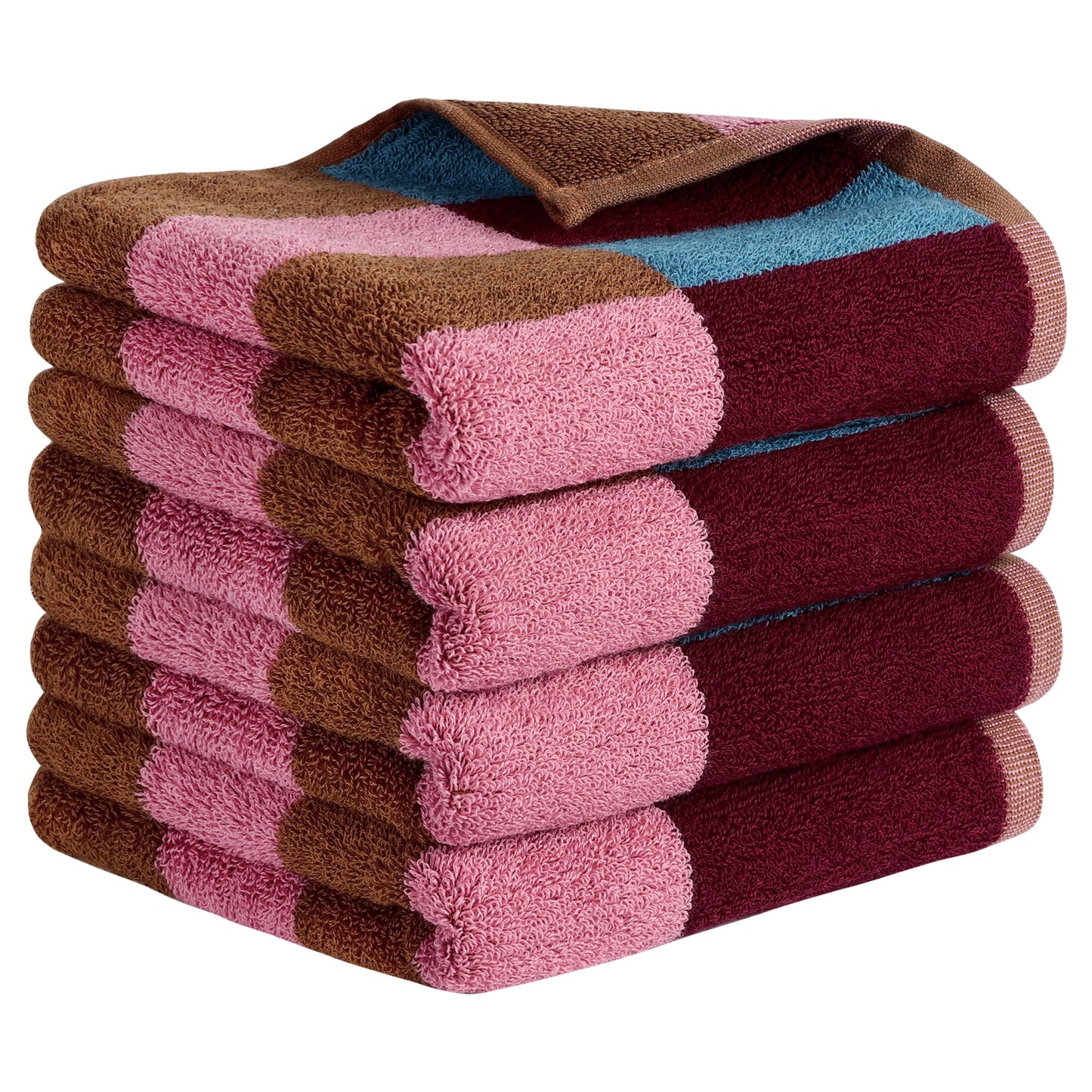 Unique Bargains Checkered Cotton Hand Towels for Bathroom, Kitchen Blue Brown 4-Piece