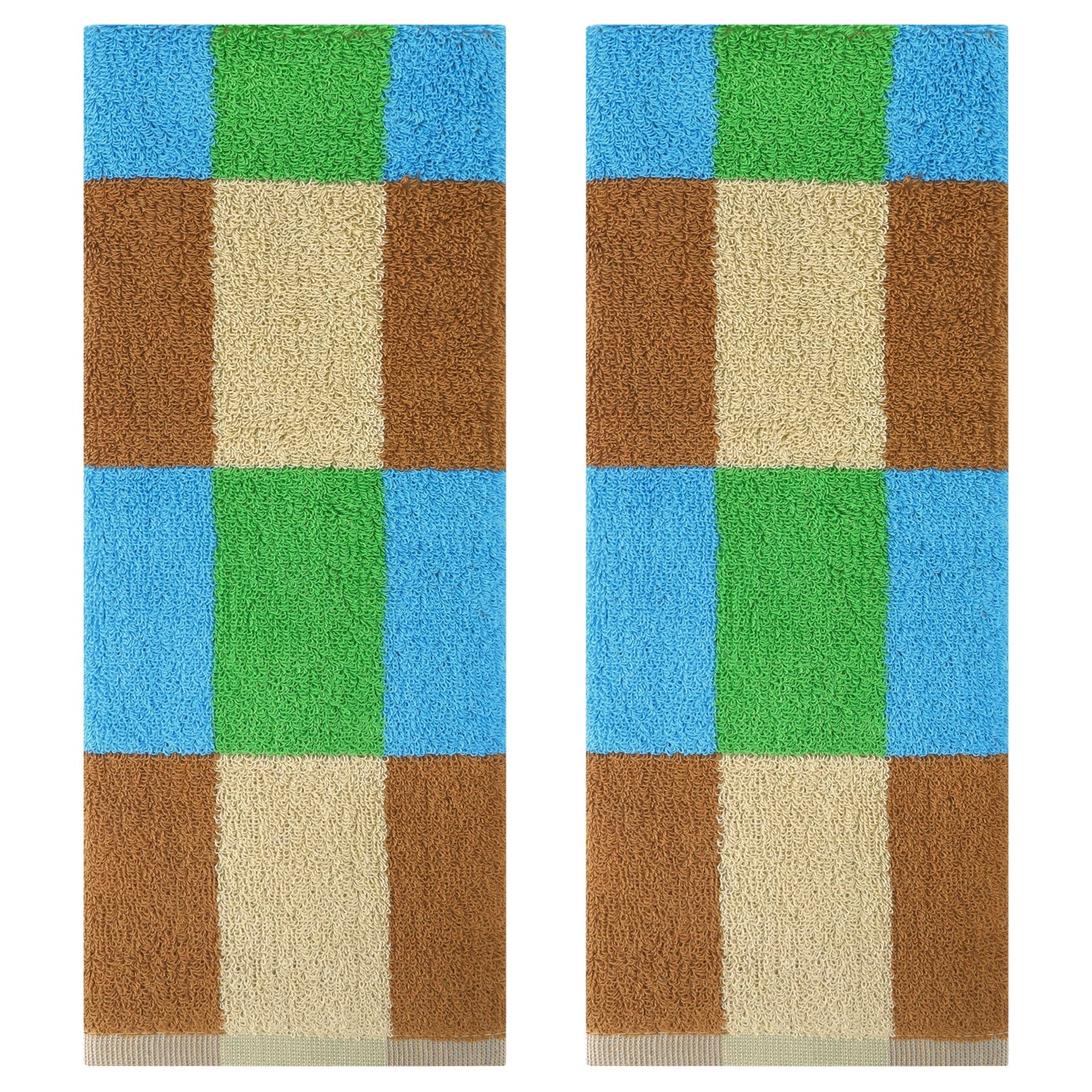Unique Bargains Checkered Cotton Hand Towels for Bathroom, Kitchen Yellow Green 2-Piece