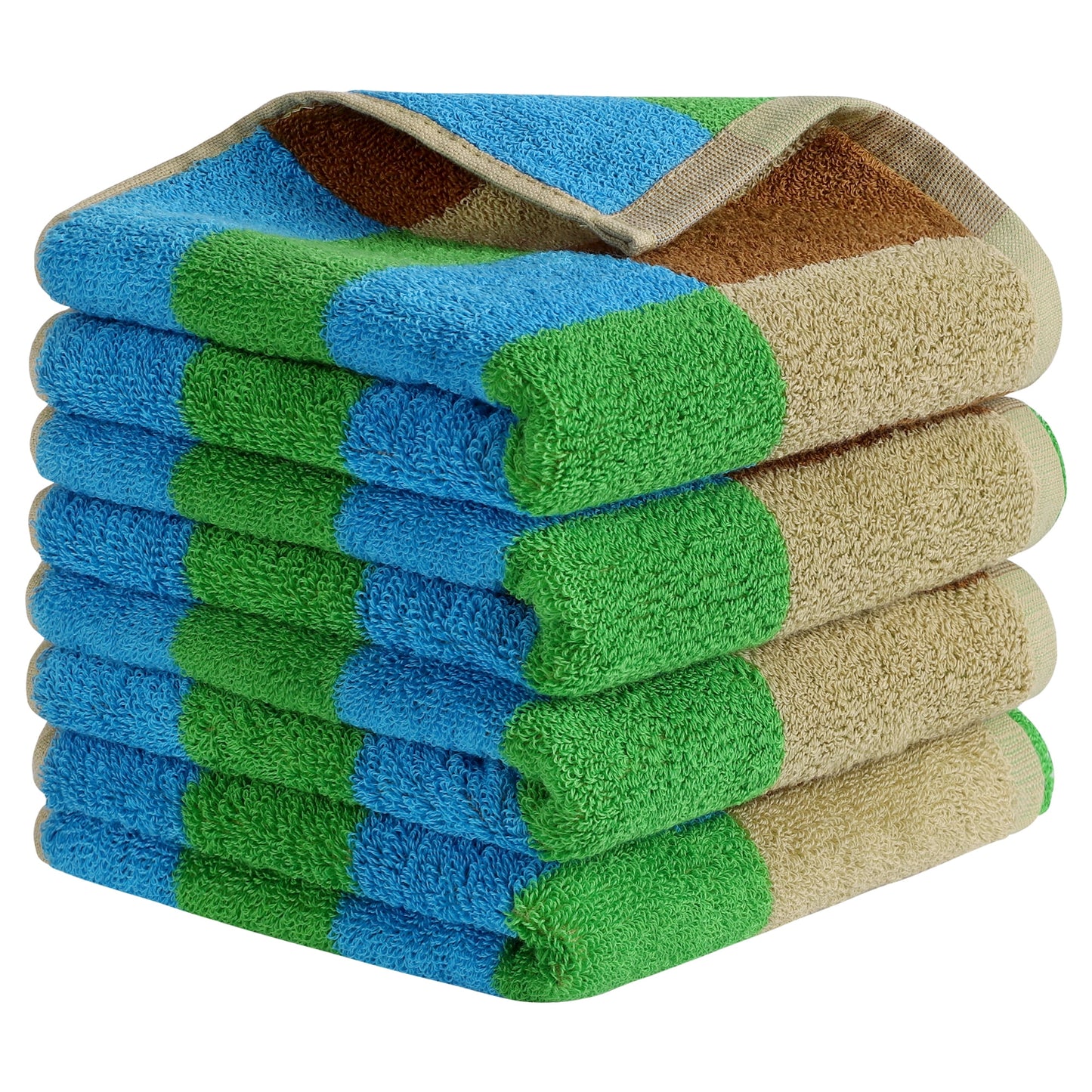 Unique Bargains Checkered Cotton Hand Towels for Bathroom, Kitchen Blue Green 4-Piece