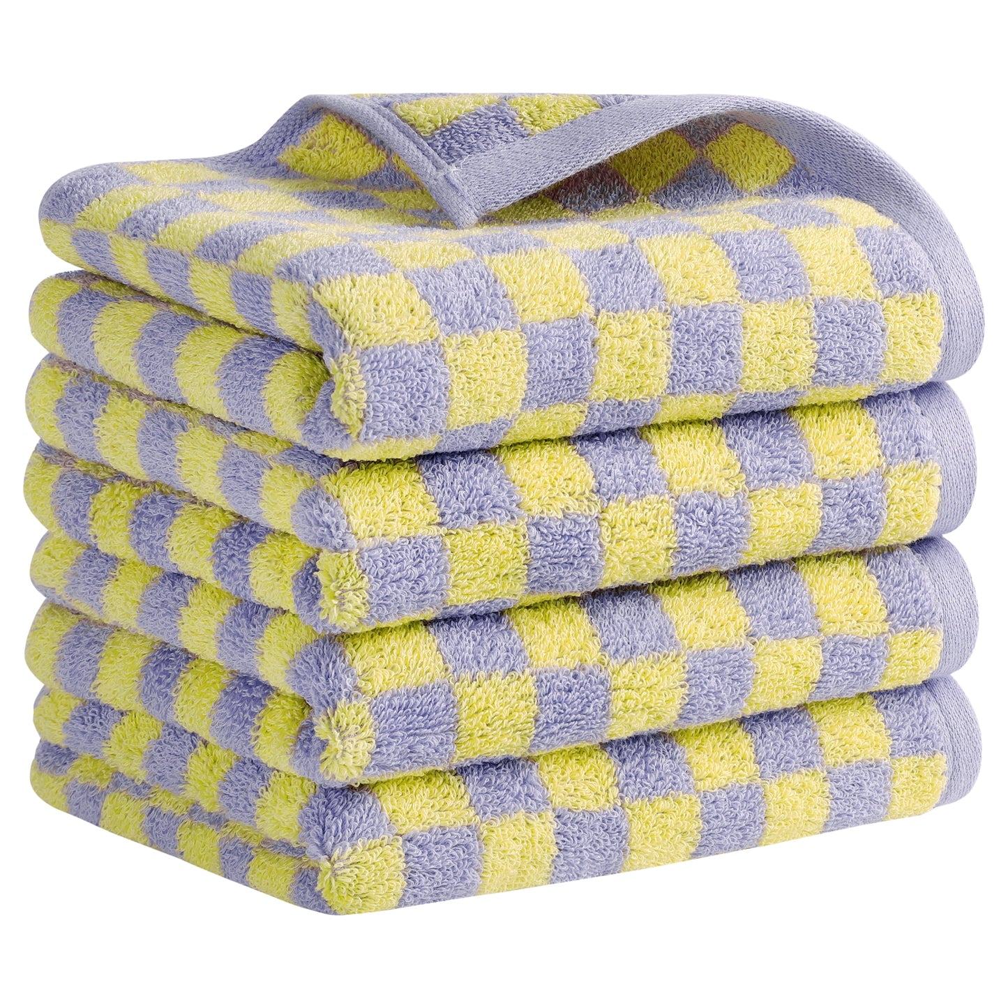 Unique Bargains Checkered Cotton Hand Towels for Bathroom Kitchen Yellow Purple 4-Piece
