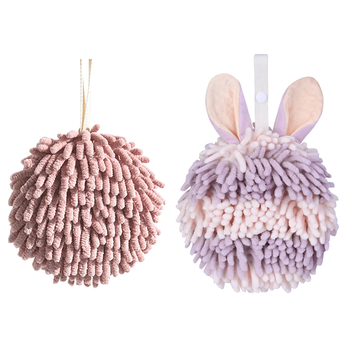 Unique Bargains Chenille Ball Fuzzy Hand Towel 2 Pcs Dark Pink/Purple 6" x 6"/7" x 7"