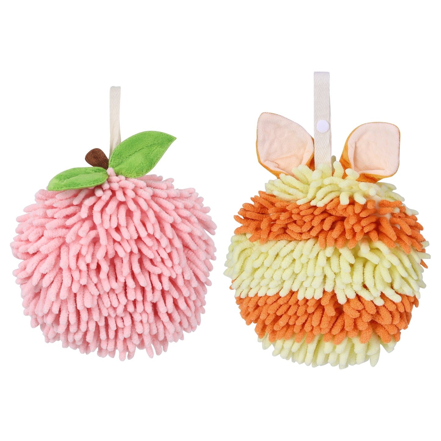 Unique Bargains Chenille Ball Fuzzy Hand Towel 2 Pcs Pink/Orange 6" x 6"/7" x 7"