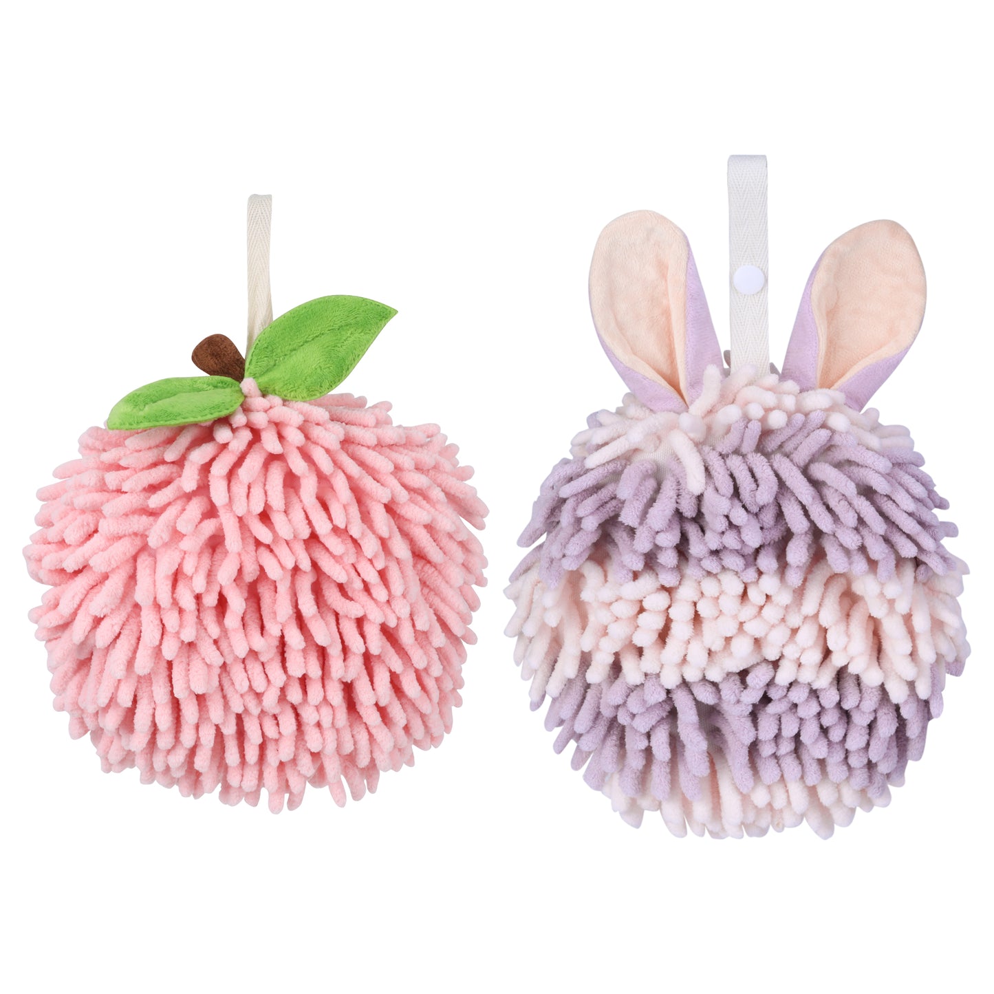 Unique Bargains Chenille Ball Fuzzy Hand Towel 2 Pcs Pink/Purple 6" x 6"/7" x 7"