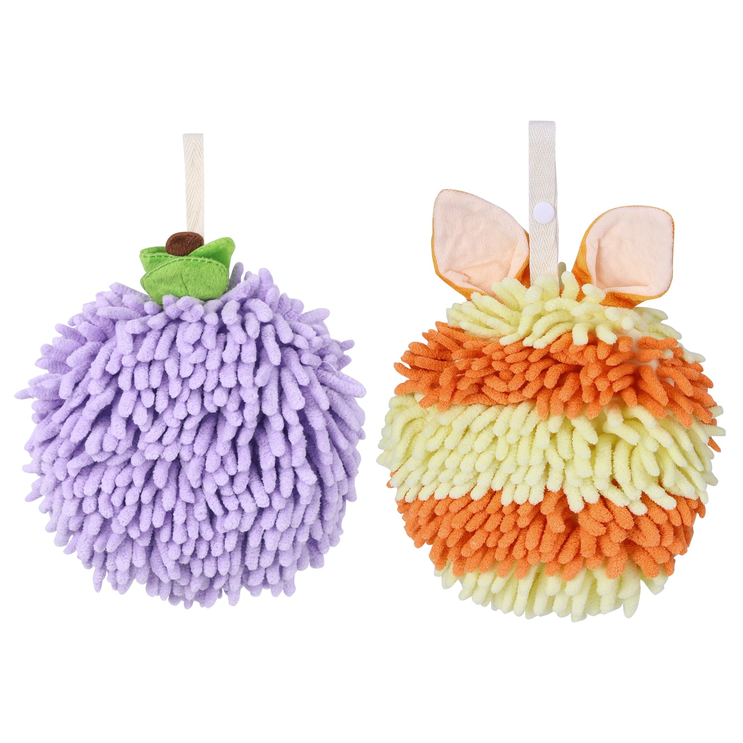 Unique Bargains Chenille Ball Fuzzy Hand Towel 2 Pcs Purple/Orange 6" x 6"/7" x 7"