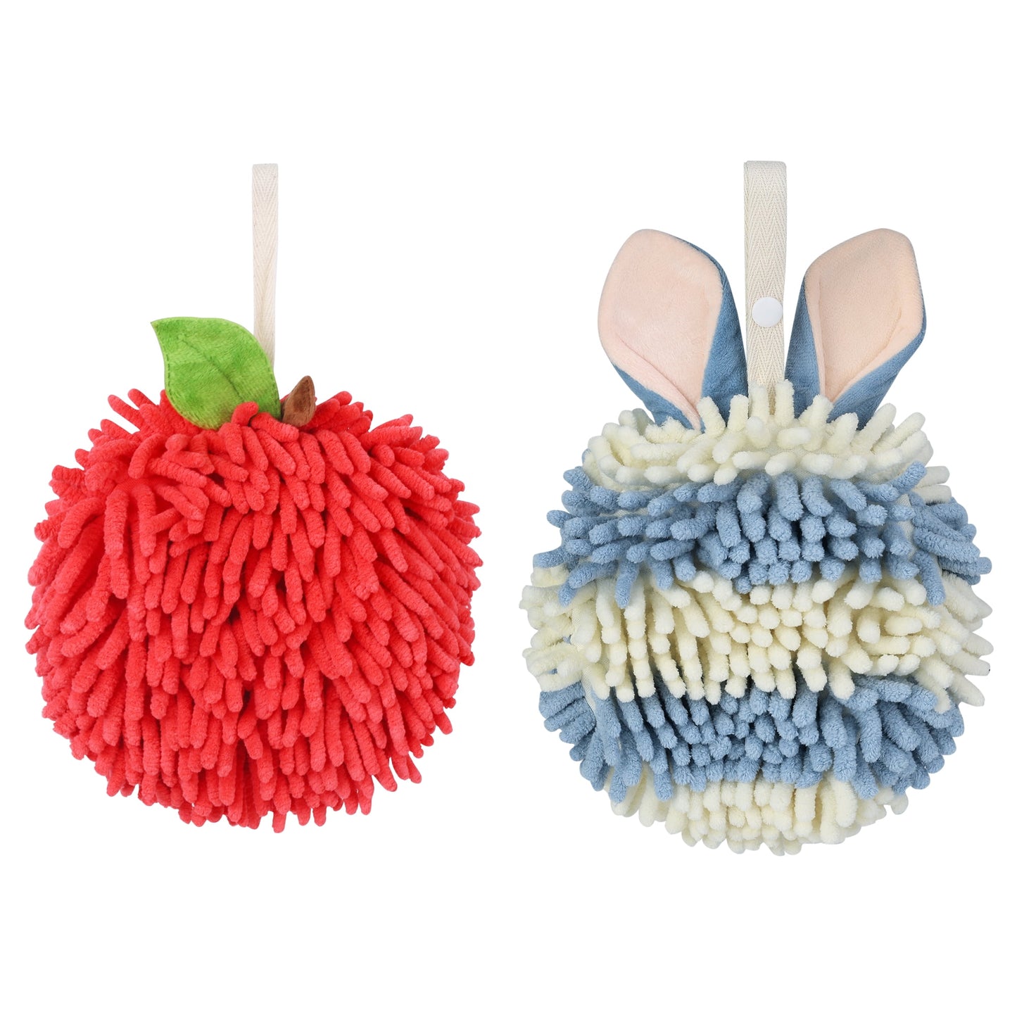 Unique Bargains Chenille Ball Fuzzy Hand Towel 2 Pcs Red/Blue 6" x 6"/7" x 7"