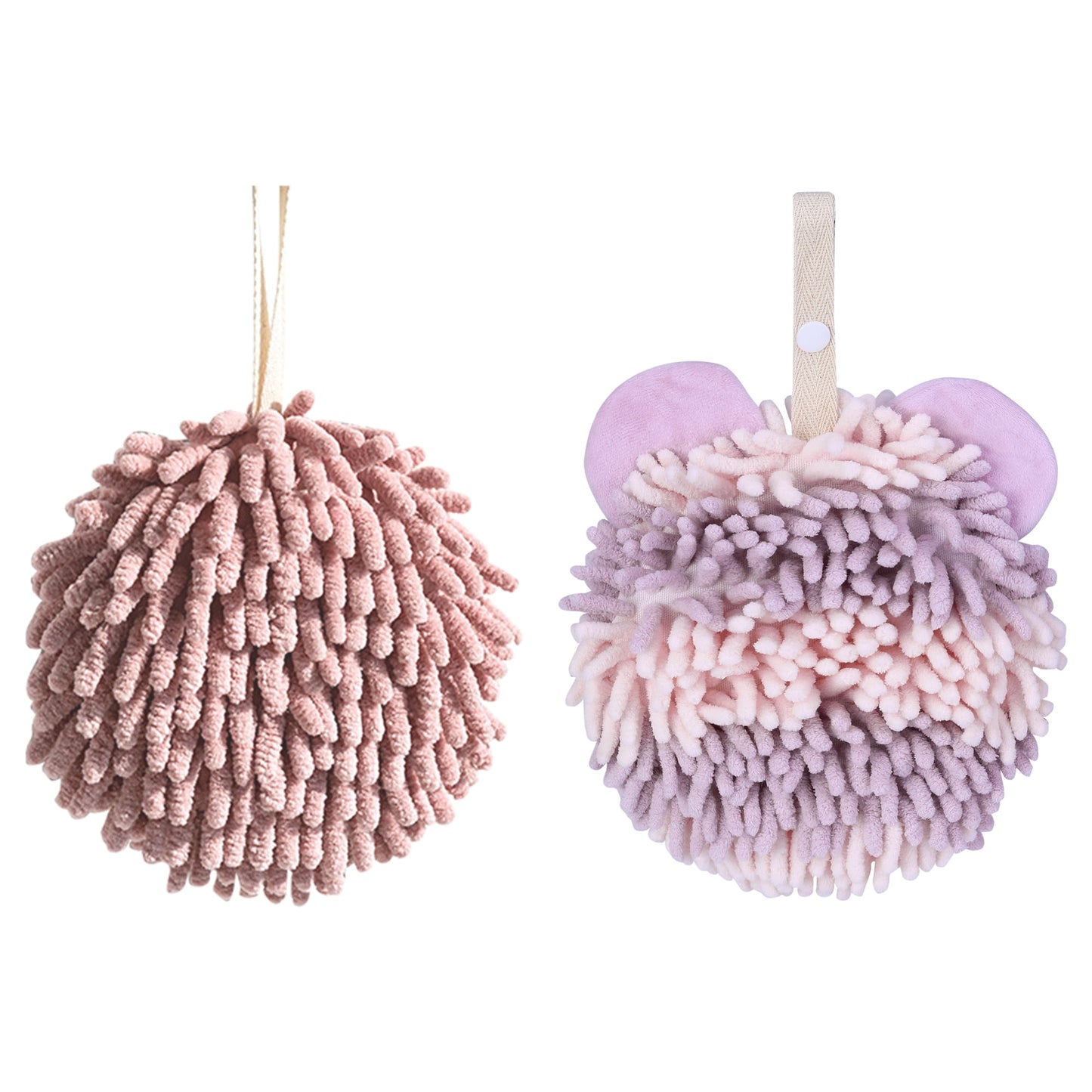 Unique Bargains Chenille Ball Hand Towel 2 Pcs Dark Pink/Purple 6" x 6"/7" x 7"