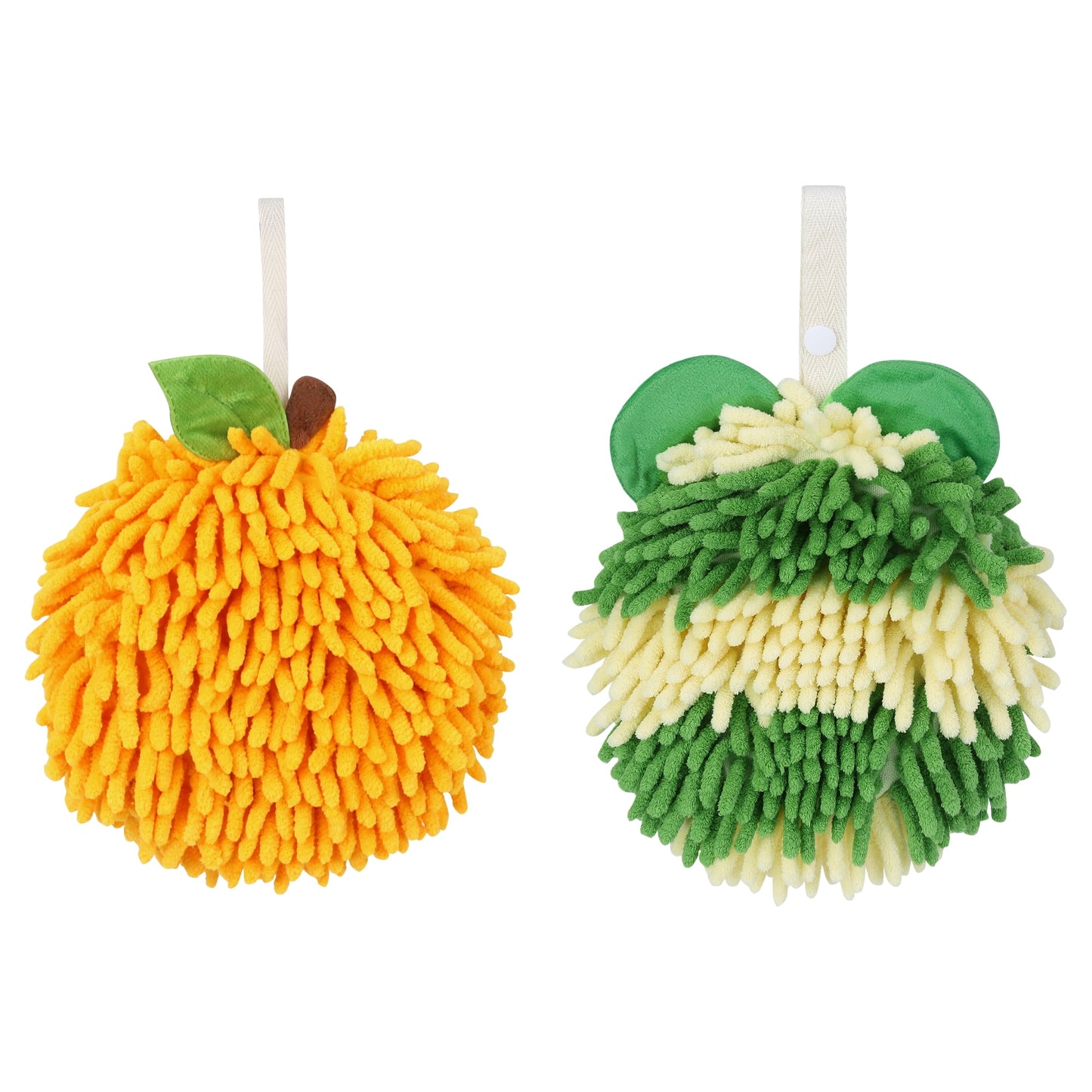 Unique Bargains Chenille Ball Hand Towel 2 Pcs Orange/Green 6" x 6"/7" x 7"