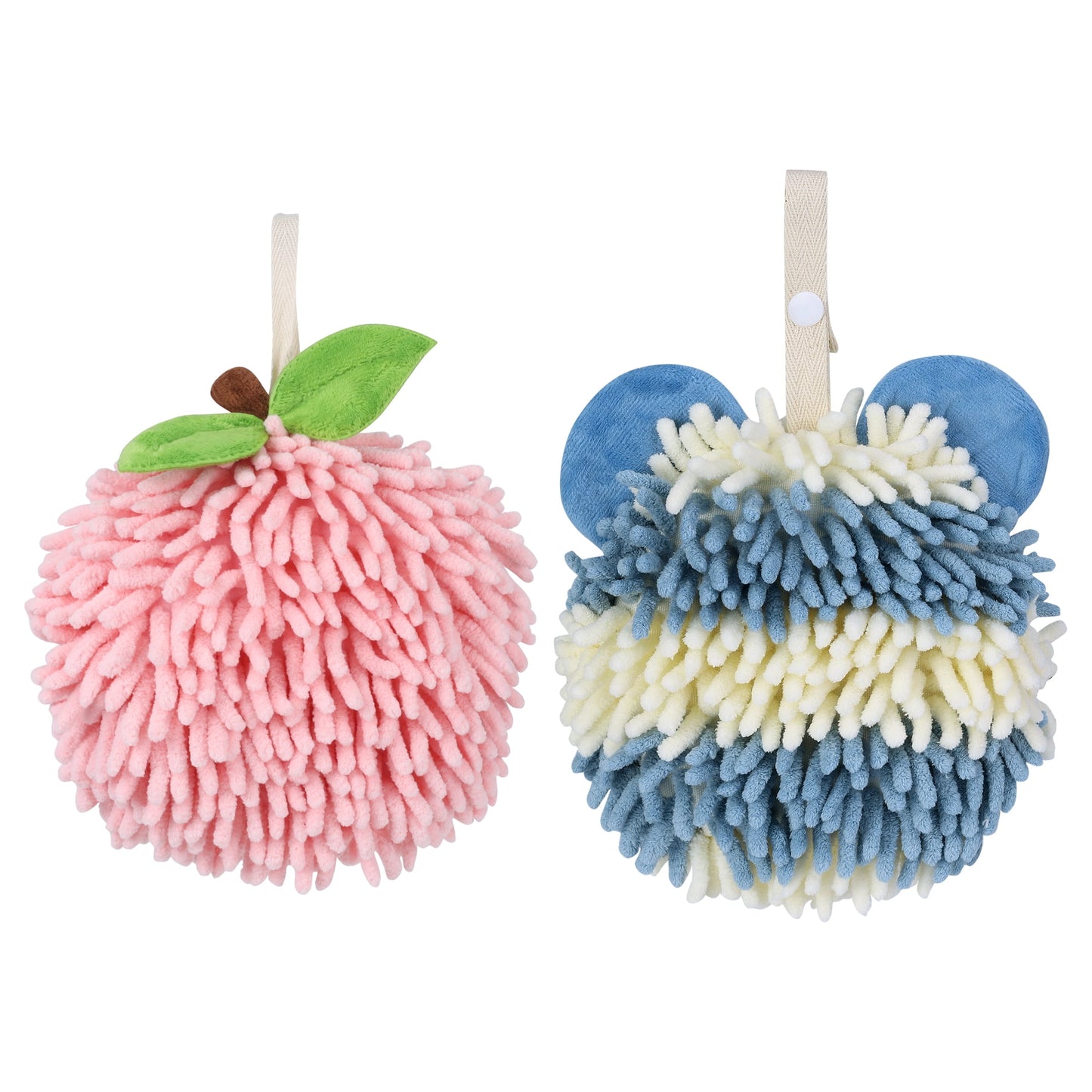 Unique Bargains Chenille Ball Hand Towel 2 Pcs Pink/Blue 6" x 6"/7" x 7"