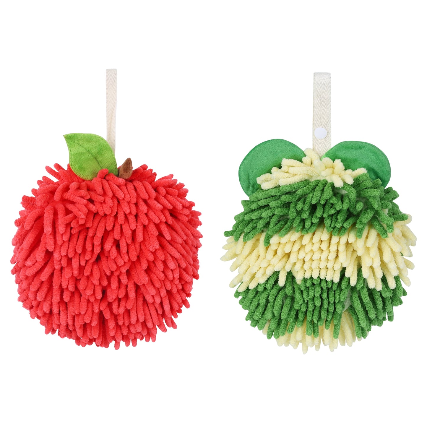Unique Bargains Chenille Ball Hand Towel 2 Pcs Red/Green 6" x 6"/7" x 7"