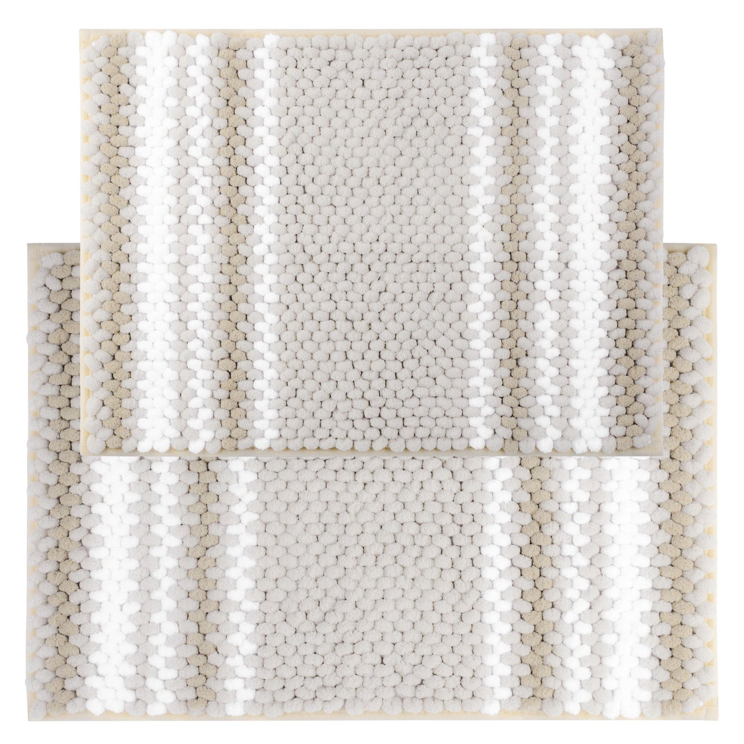 Unique Bargains Chenille Bathroom Rug Set of 2 Soft Fluffy Striped Bath Mat Bone 17"x24"