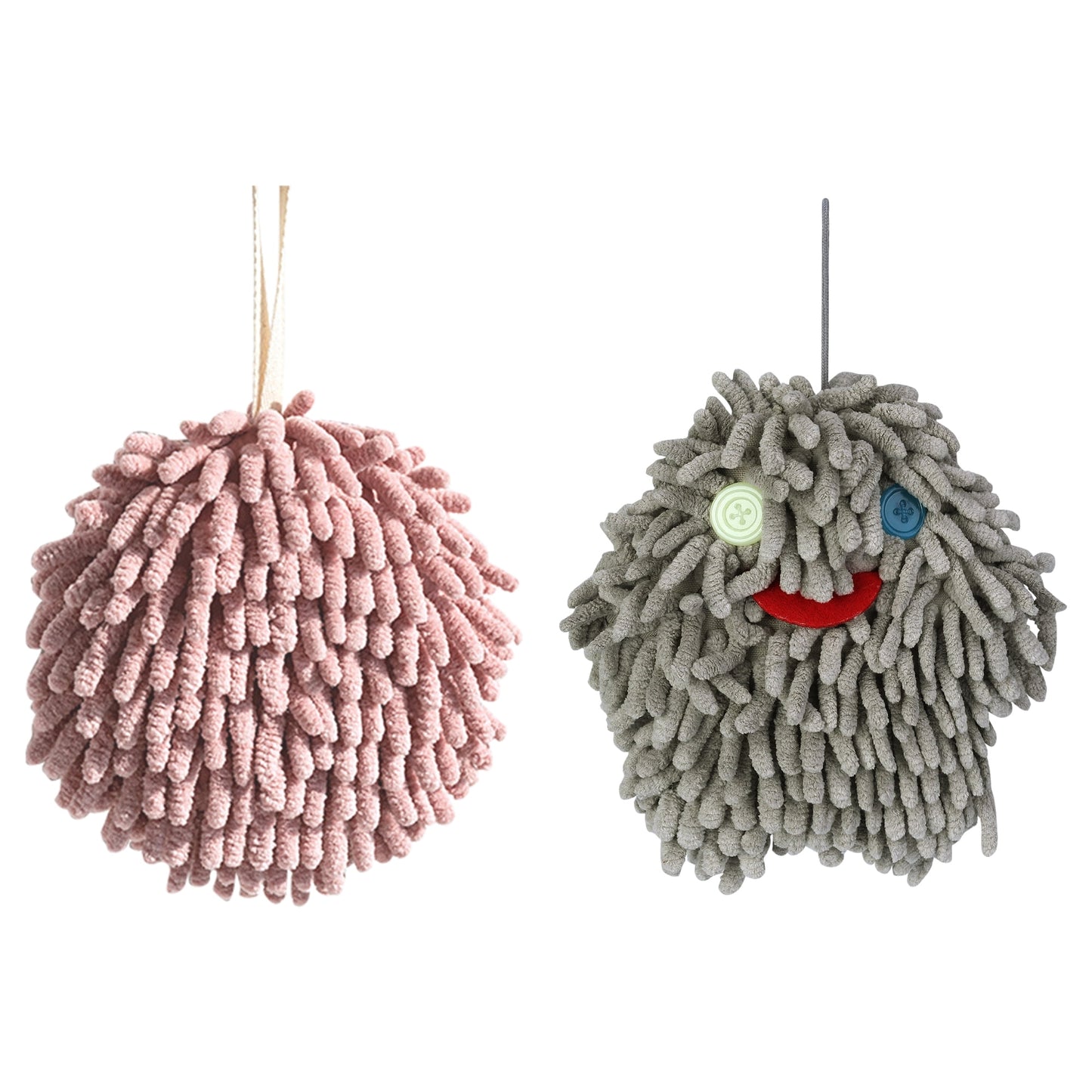 Unique Bargains Chenille Fuzzy Hand Towel 2 Pcs Dark Pink/Grey-2 6" x 6"/7" x 7"