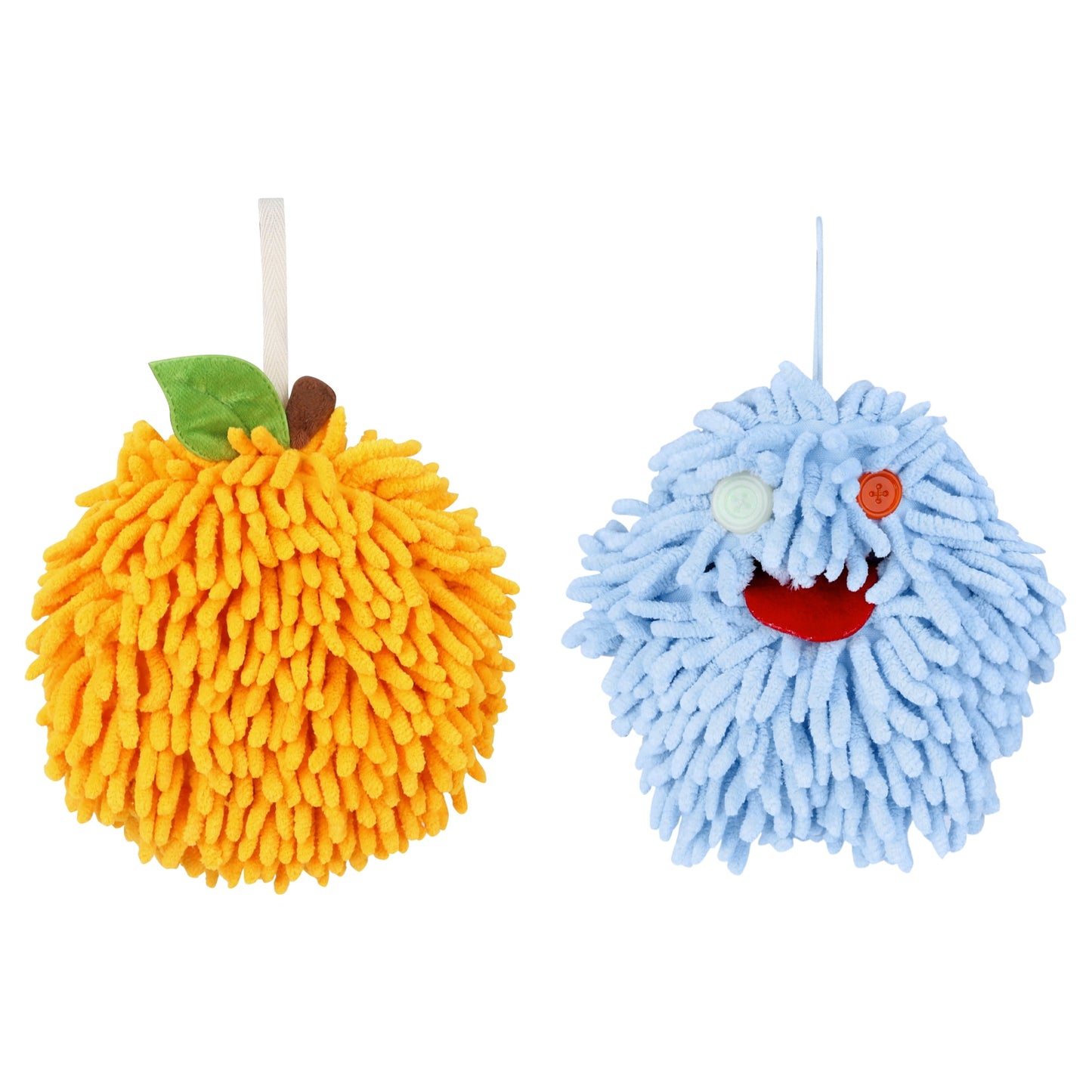 Unique Bargains Chenille Fuzzy Hand Towel 2 Pcs Orange/Blue 6" x 6"/7" x 7"
