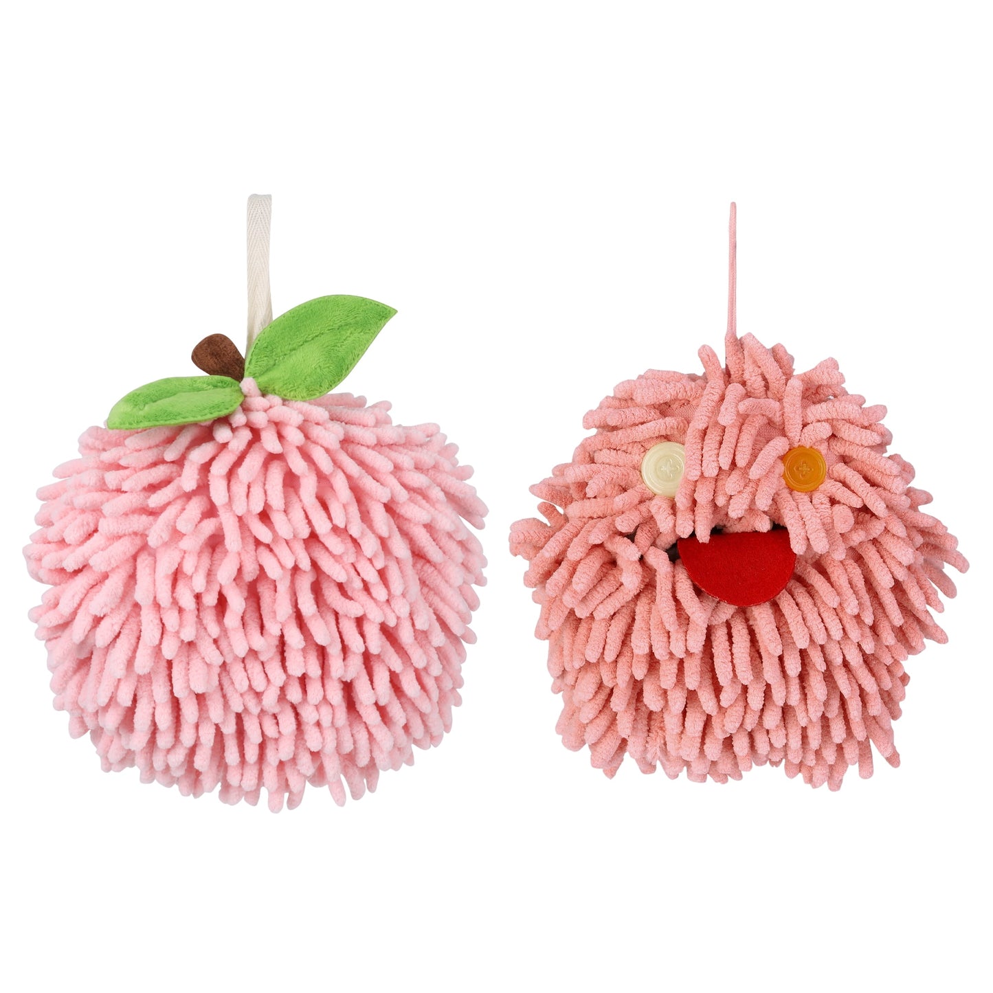 Unique Bargains Chenille Fuzzy Hand Towel 2 Pcs Pink 6" x 6"/7" x 7"