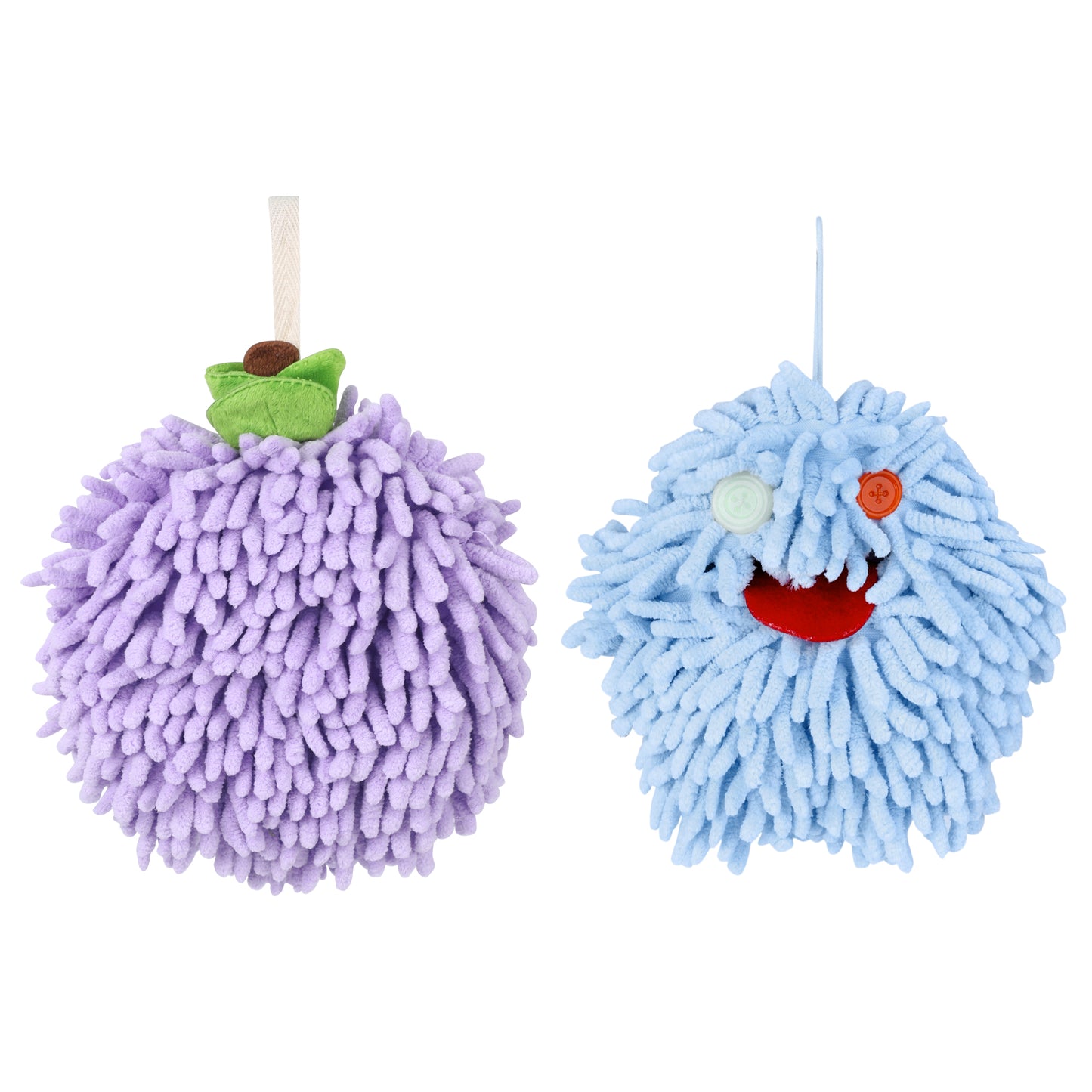 Unique Bargains Chenille Fuzzy Hand Towel 2 Pcs Purple/Blue 6" x 6"/7" x 7"