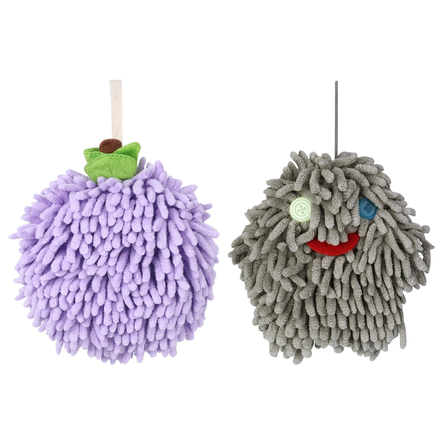 Unique Bargains Chenille Fuzzy Hand Towel 2 Pcs Purple/Grey-2 6" x 6"/7" x 7"
