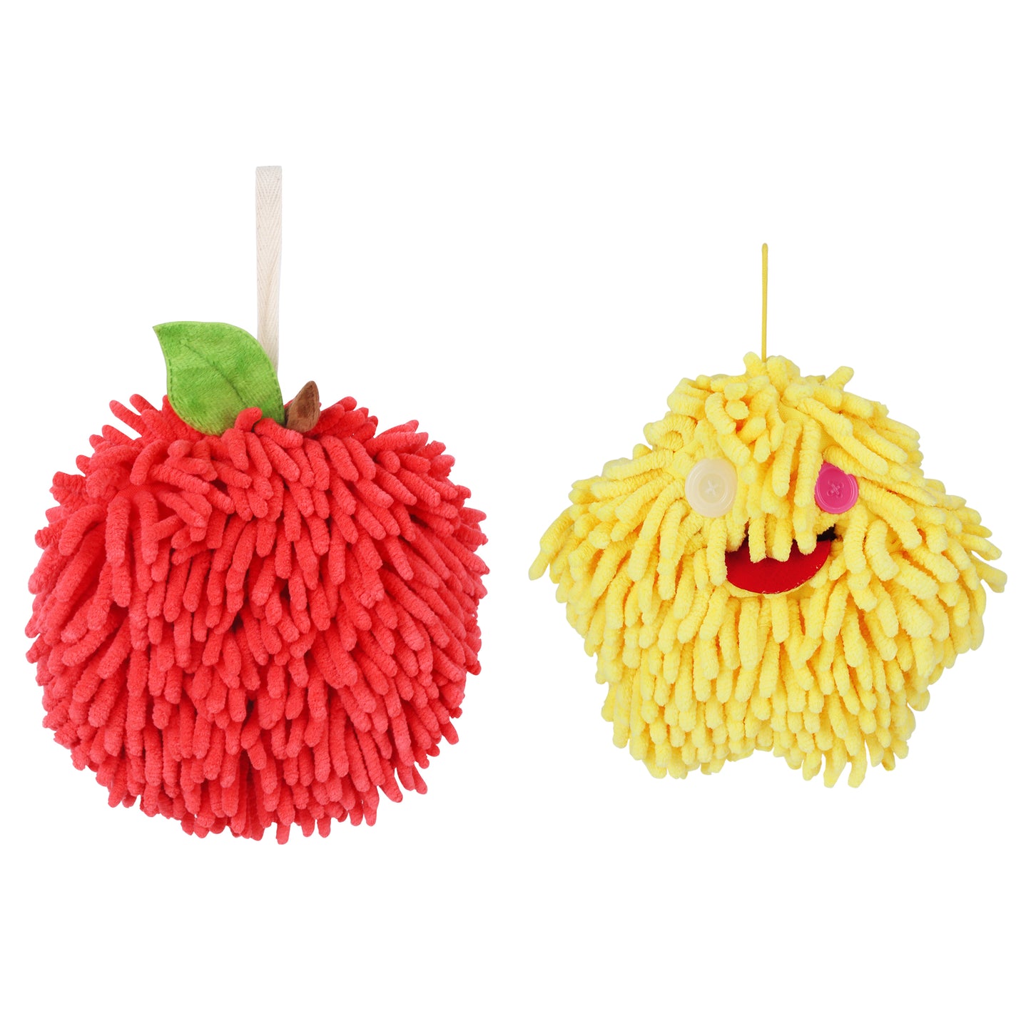 Unique Bargains Chenille Fuzzy Hand Towel 2 Pcs Red/Yellow 6" x 6"/7" x 7"