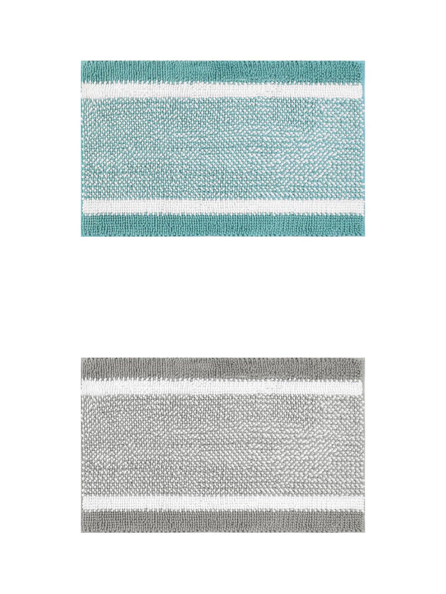 Unique Bargains Chenille Striped Bath Mats 2 Pcs Non-Slip Soft Plush Shaggy Bathroom Rugs Green/Grey 16" x 24"