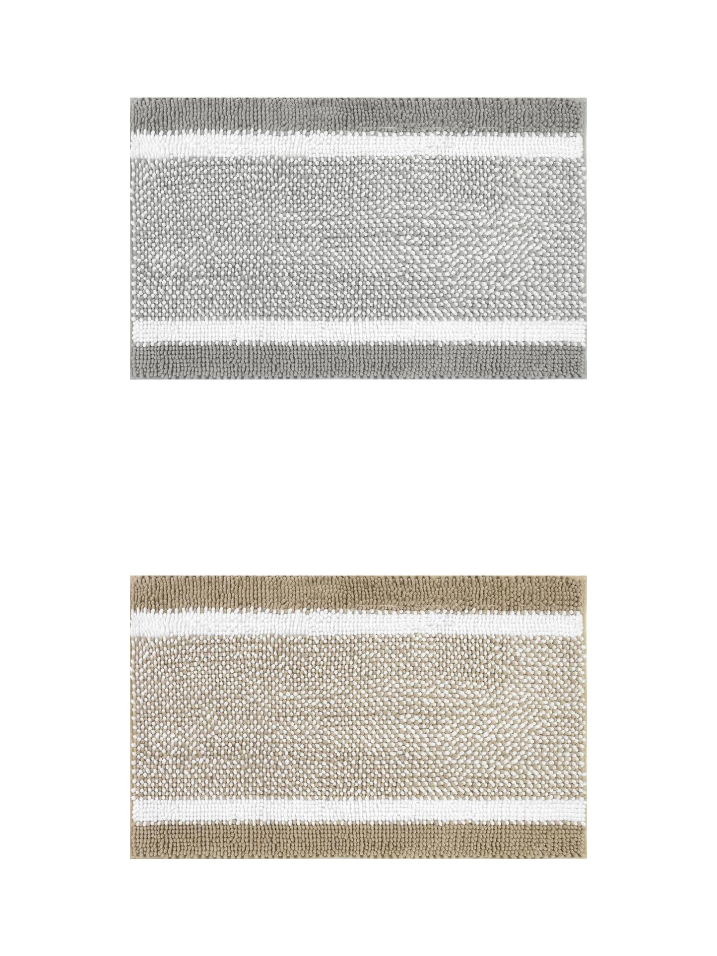 Unique Bargains Chenille Striped Bath Mats 2 Pcs Non-Slip Soft Plush Shaggy Bathroom Rugs Khaki/Grey 20" x 32"