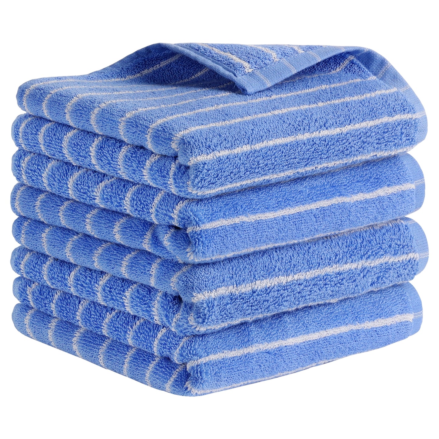 Unique Bargains Classic Stripe Bath Hand Towels Cotton Soft Absorbent Blue 4-Piece