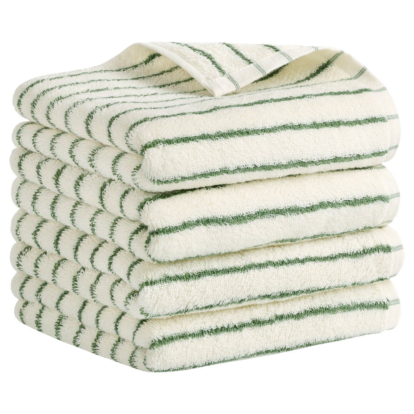 Unique Bargains Classic Stripe Bath Hand Towels Cotton Soft Absorbent Light Green 4-Piece