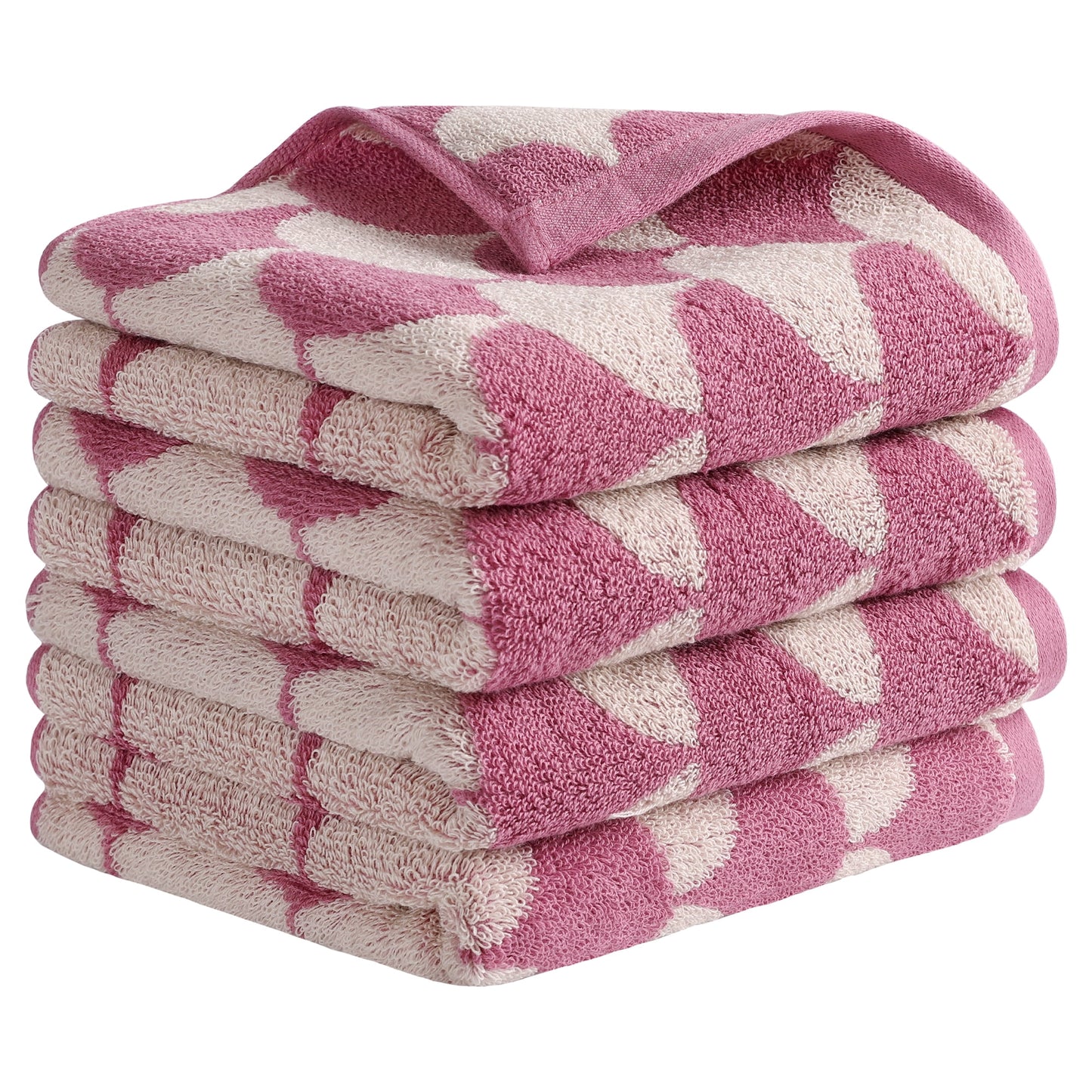 Unique Bargains Cotton Hand Towels Absorbent Hand Towel Pink 4-Piece