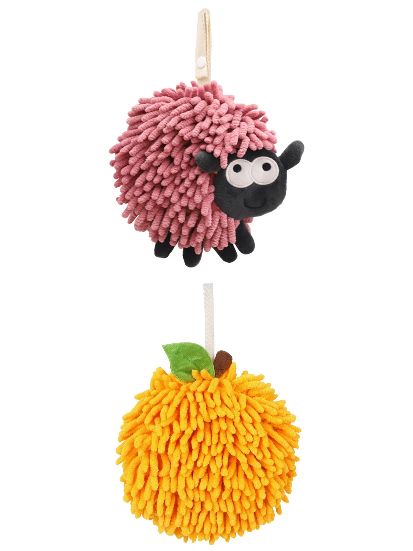 Unique Bargains Cute Chenille Ball Hand Towel 2 Pcs Orange/Purple 6" x 6"/7" x 7"