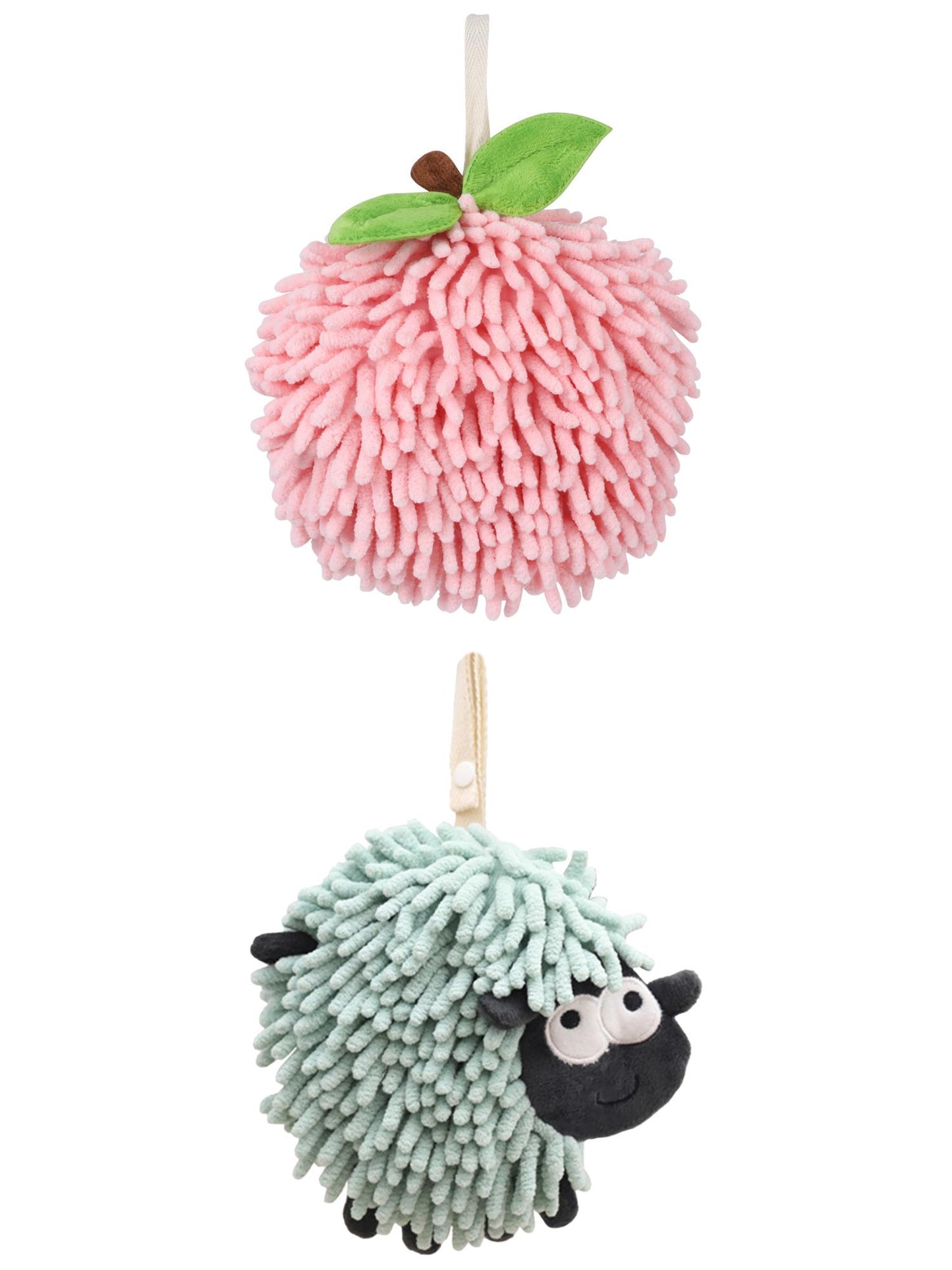 Unique Bargains Cute Chenille Ball Hand Towel 2 Pcs Pink/Green 6" x 6"/7" x 7"