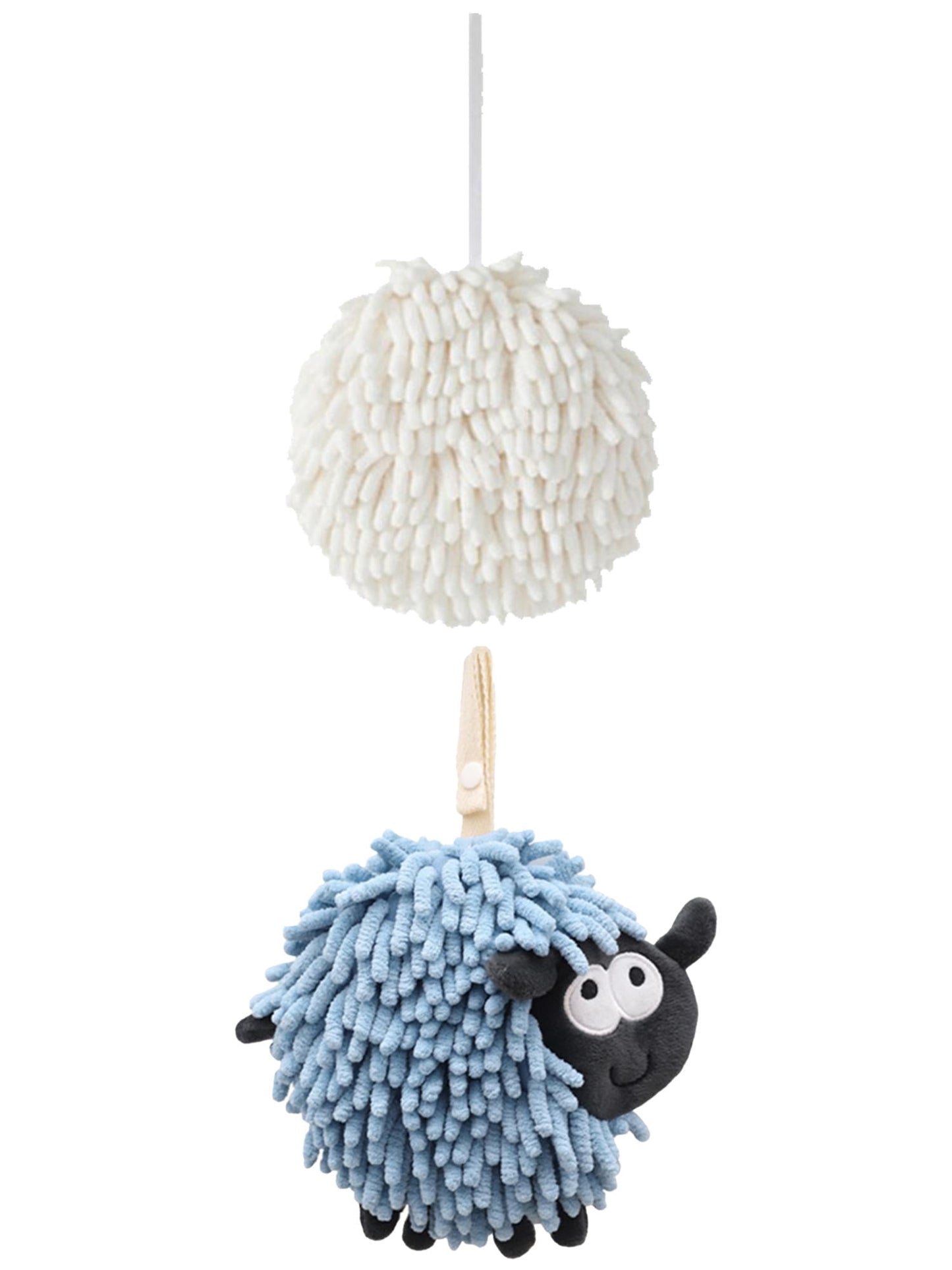 Unique Bargains Cute Chenille Ball Hand Towel 2 Pcs White/Blue 6" x 6"/7" x 7"