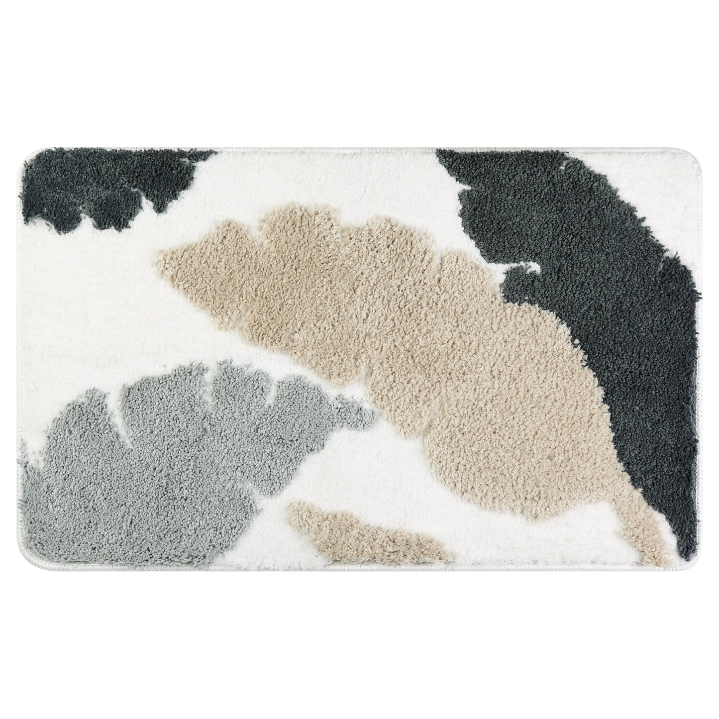 Unique Bargains Cute Leaf Pattern Bath Rug Boho Non Slip Bathroom Decor Washable Mat Grey 20" x 32"