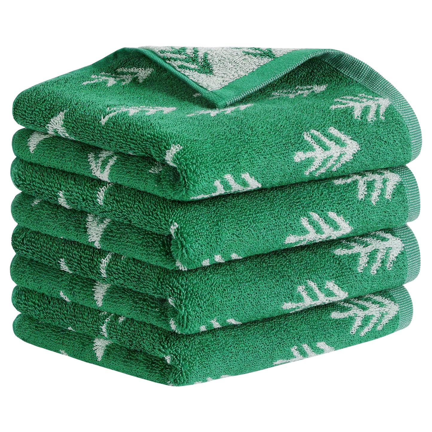 Unique Bargains Cute Plant Pattern Hand Towels Set for Bath, Kitchen Green 4-Piece