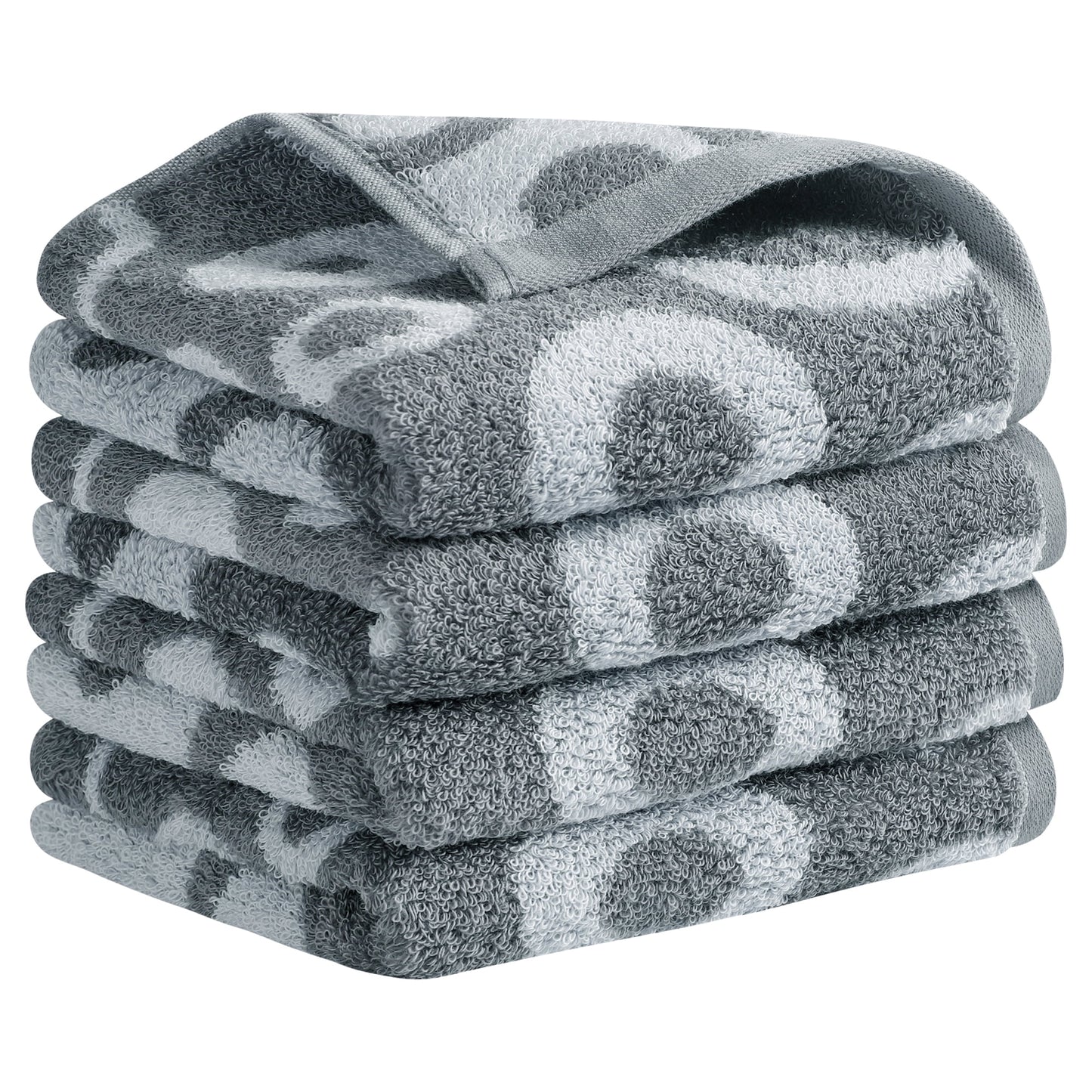 Unique Bargains Cute Round Geometric Pattern Hand Towel Cotton Kitchen Towel Grey 4-Piece
