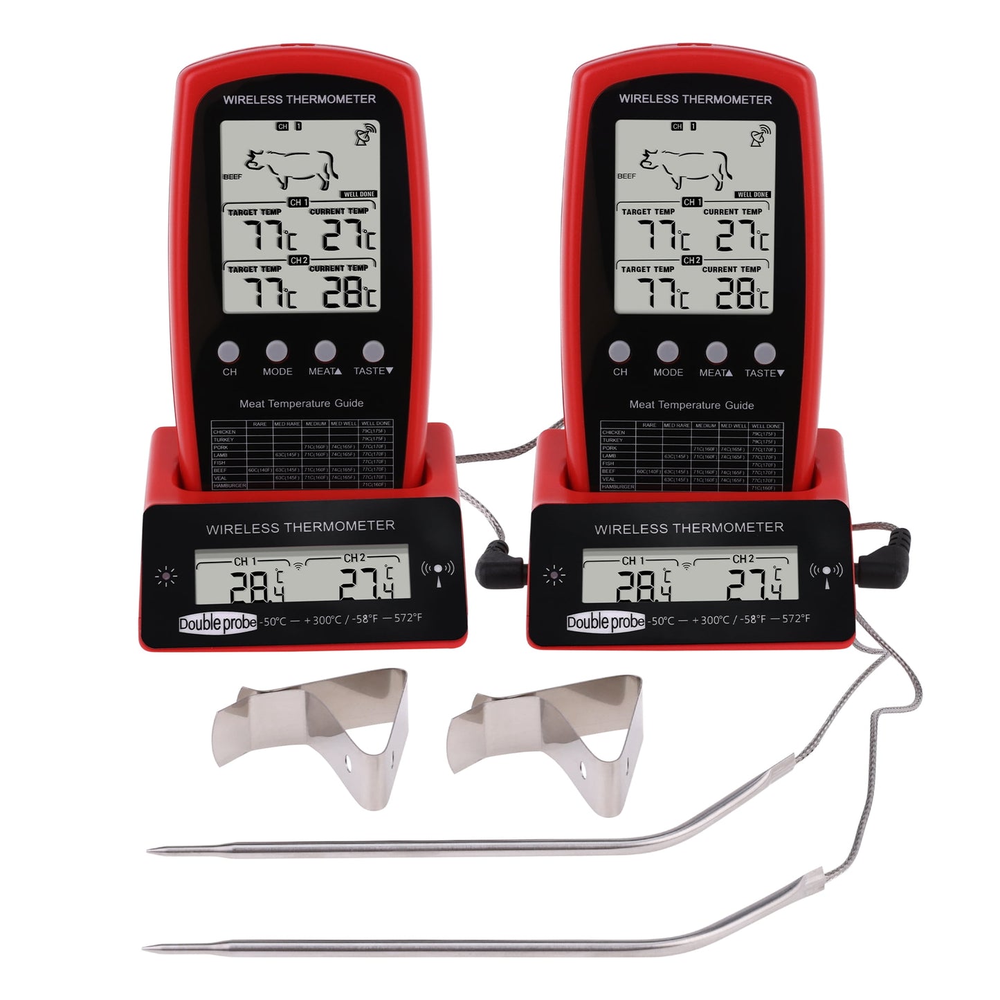 Unique Bargains Digital Meat Thermometer with 2 Temperature Probes Red/Black