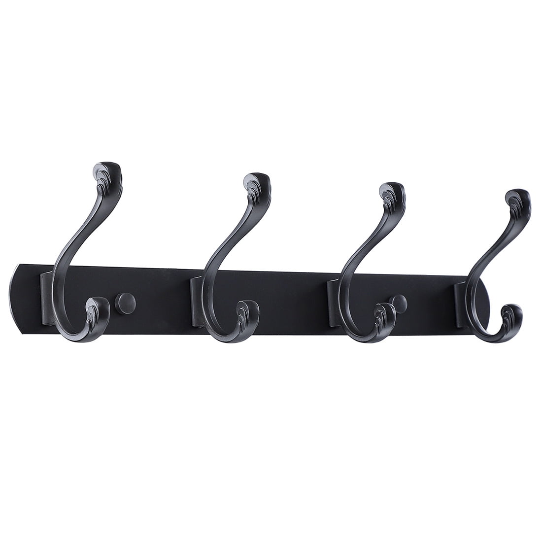 Unique Bargains Dual Wall Hook Zinc Alloy Hooks Coat Towel Holder Black Lacquer 4 Hooks