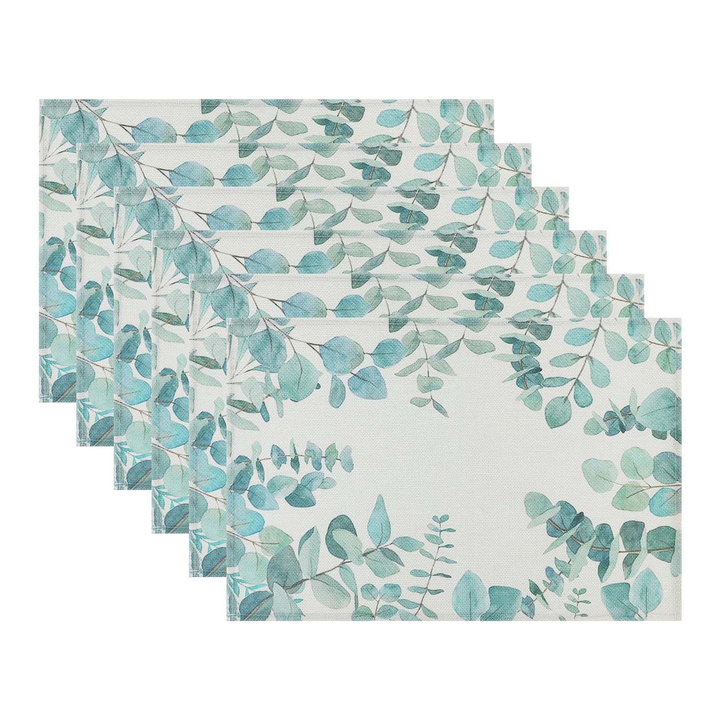 Unique Bargains Farmhouse Placemats Set of 6 Linen Placemats Green 18*12in