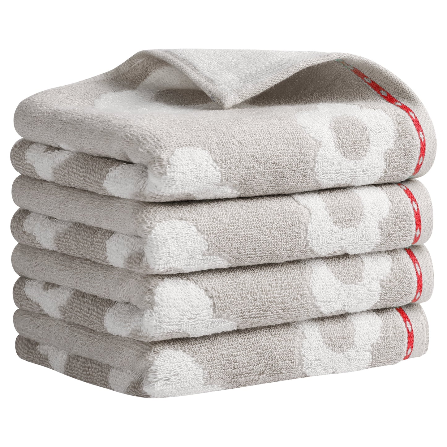 Unique Bargains Floral Cotton Absorbent Decorative Towel Pink 4-Piece