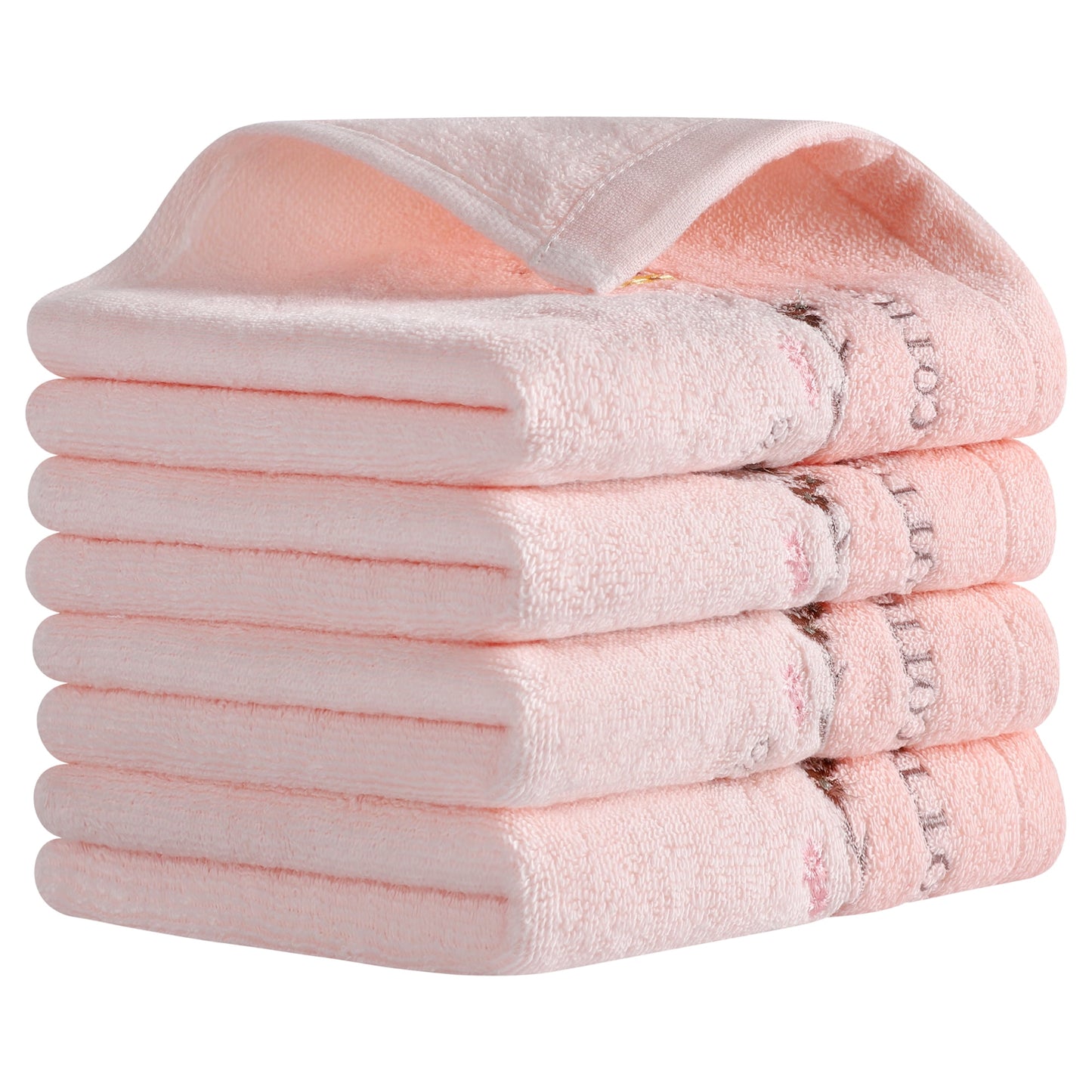Unique Bargains Floral Embroidered Cotton Bathroom Hand Towels Pink 4-Piece