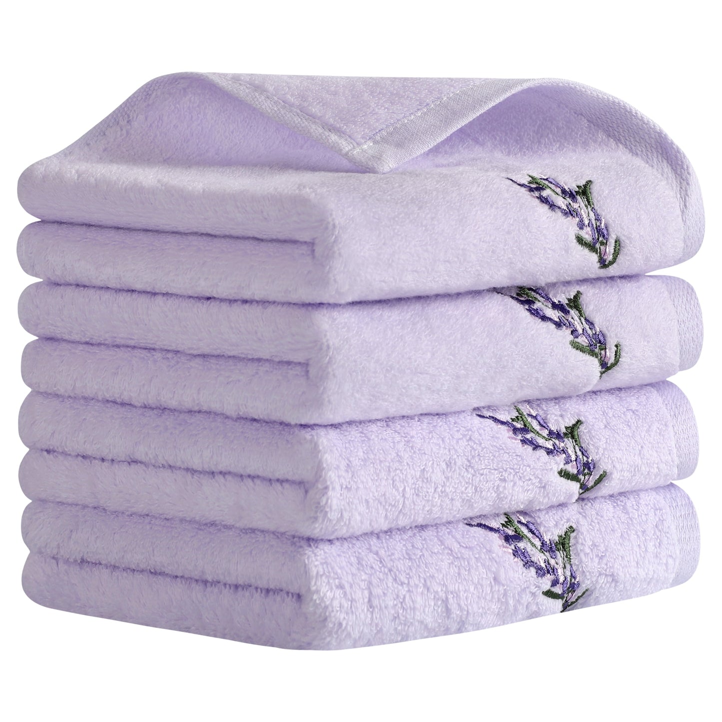 Unique Bargains Floral Embroidered Cotton Hand Towels Home Decor Purple 4-Pieces