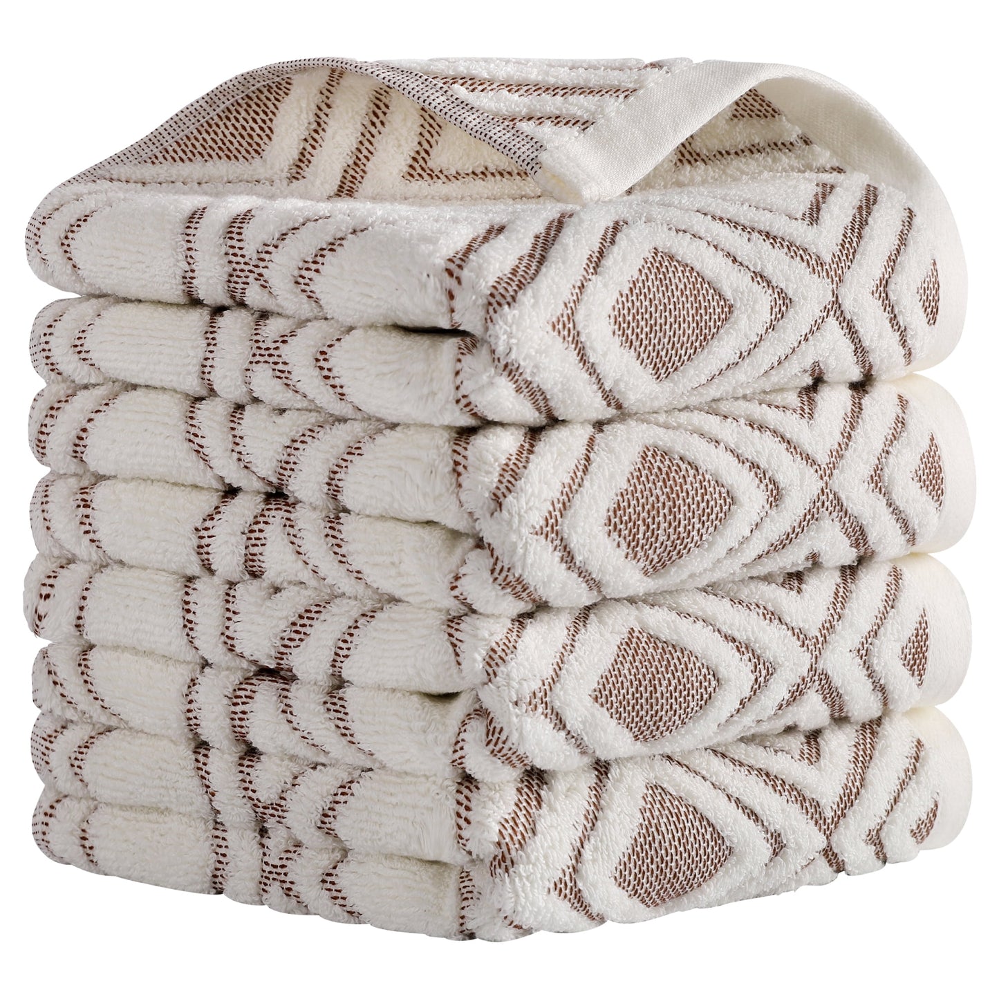 Unique Bargains Geometric Pattern Cotton Decorative Hand Towels Beige 4-Piece