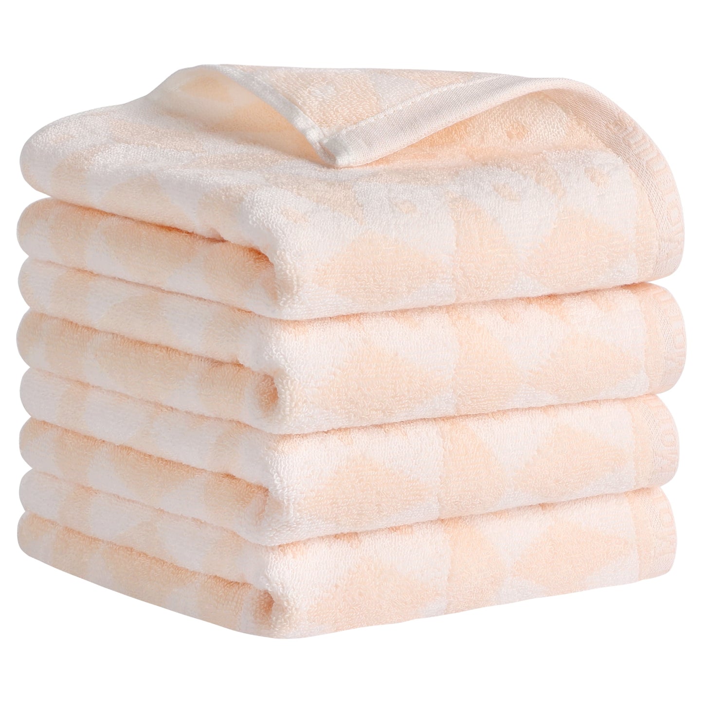 Unique Bargains Geometric Pattern Hand Towels Cotton Kitchen Bathroom Towels Pink 4-Piece