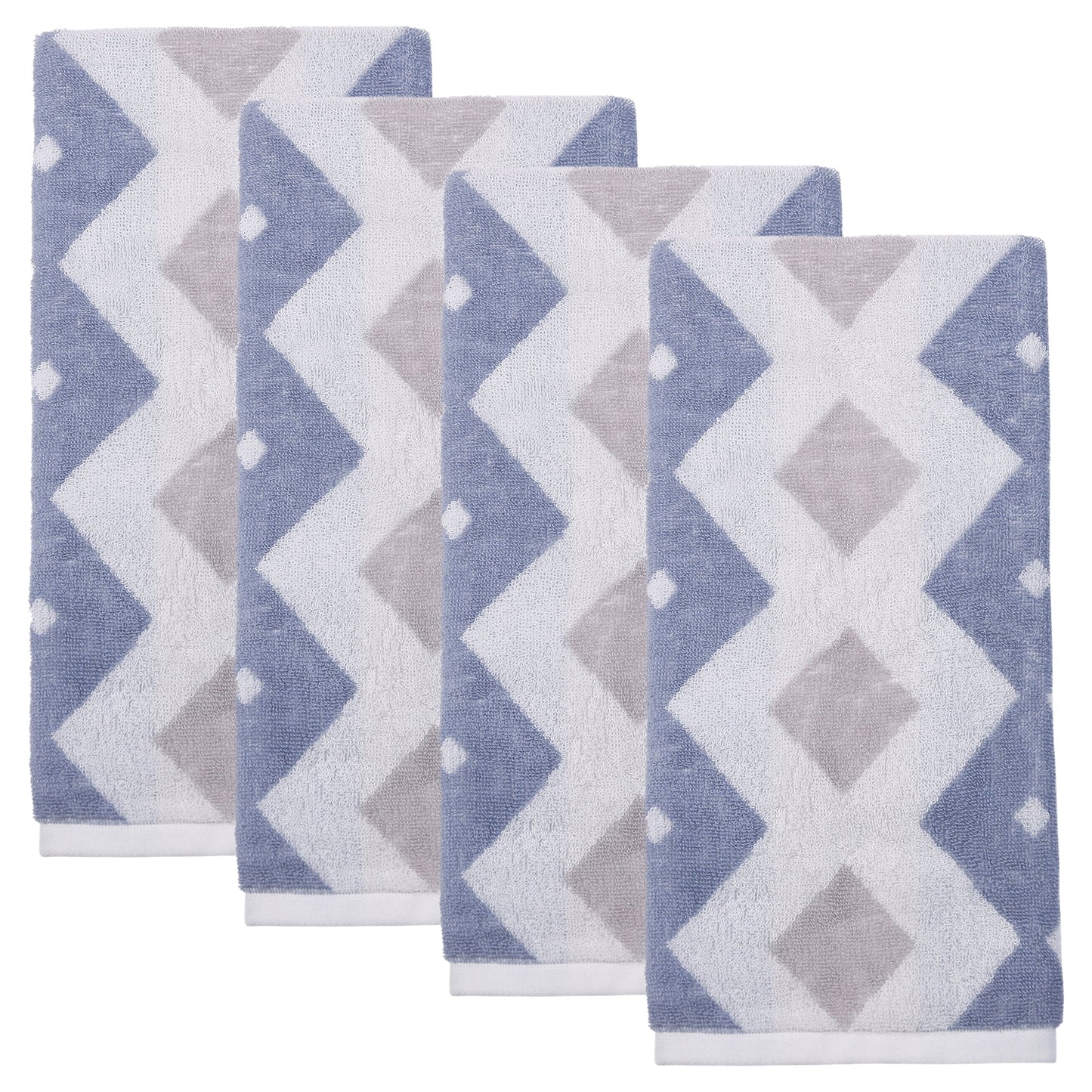 Unique Bargains Geometric Rhombus Cotton Soft Color Block Hand Towel Blue 4pcs 28" x 13"