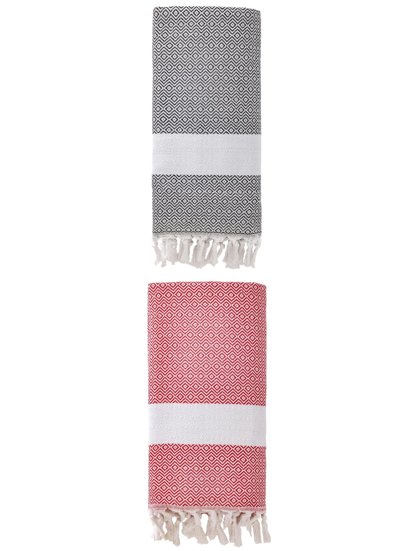 Unique Bargains Geometric Sandproof Quick Dry Turkish Towel Crimson/Dark Grey 71"x40"