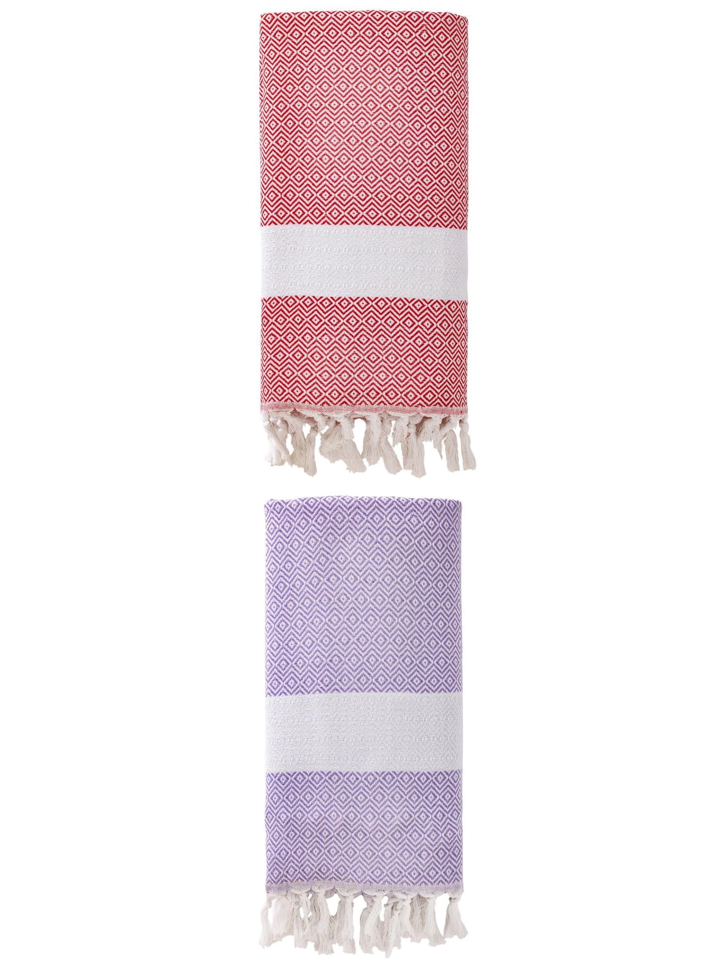 Unique Bargains Geometric Sandproof Quick Dry Turkish Towel Crimson/Light Purple 71"x40"