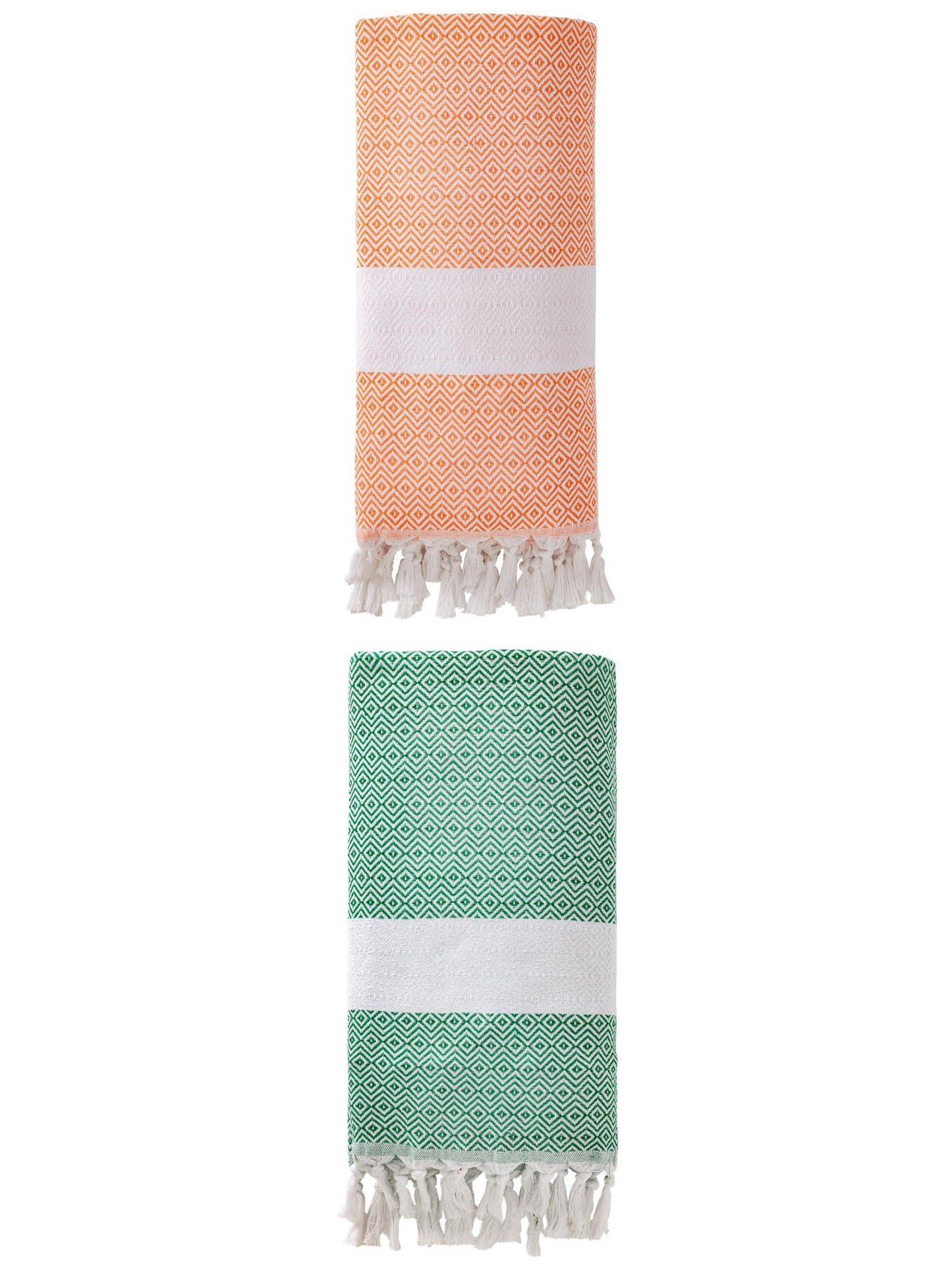 Unique Bargains Geometric Sandproof Quick Dry Turkish Towel Orange/Dark Green 71"x40"