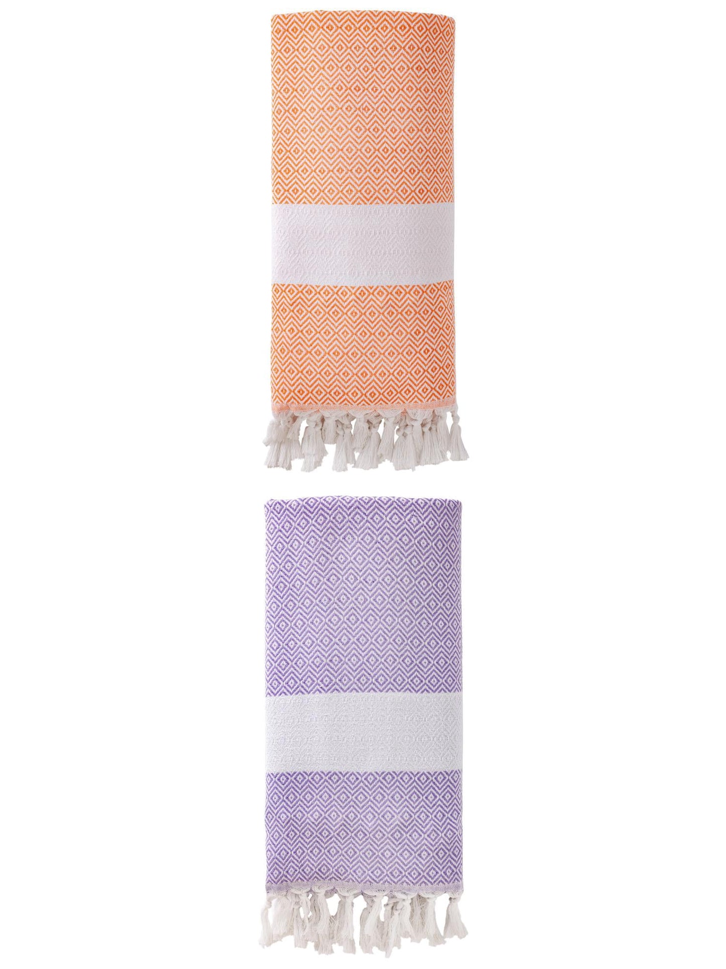 Unique Bargains Geometric Sandproof Quick Dry Turkish Towel Orange/Light Purple 71"x40"