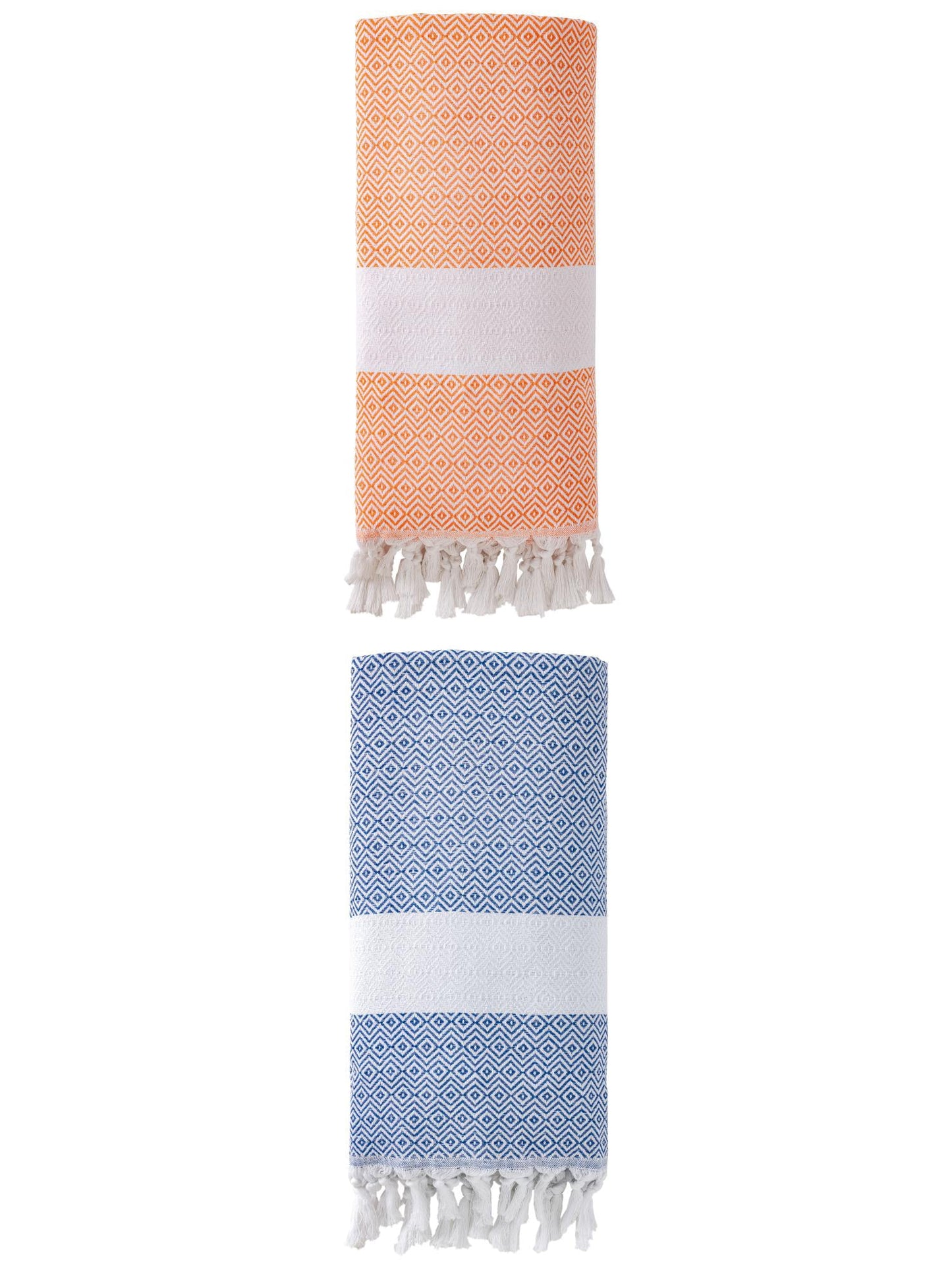 Unique Bargains Geometric Sandproof Turkish Towel 2 Pack Blue/Orange 71"x40"