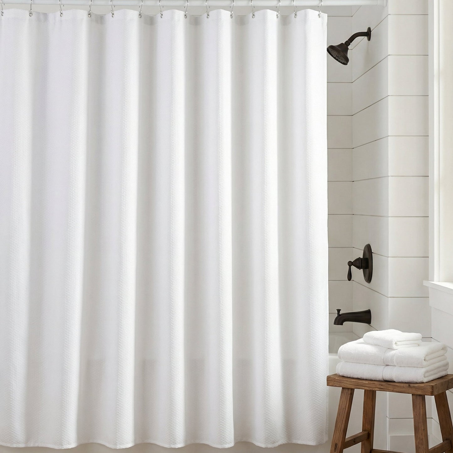 Unique Bargains Geometric Shower Curtain Sets with 12 Hooks White 71"W x 71"L