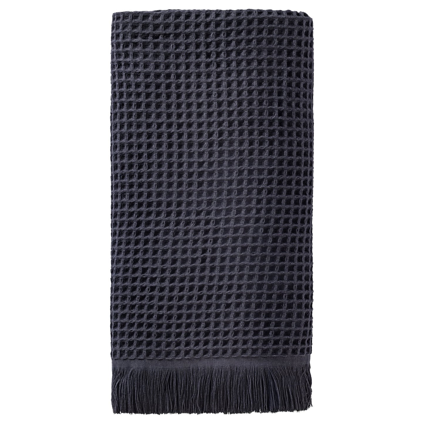 Unique Bargains Highly Absorbent Cotton Waffle Bath Towel with Tassel Dark Blue 71" x 35"