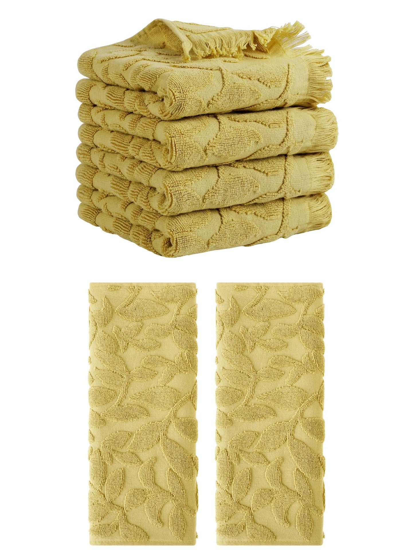 Unique Bargains Jacquard Pattern Boho Hand Towels for Bathroom Kitchen Yellow 6 Pack