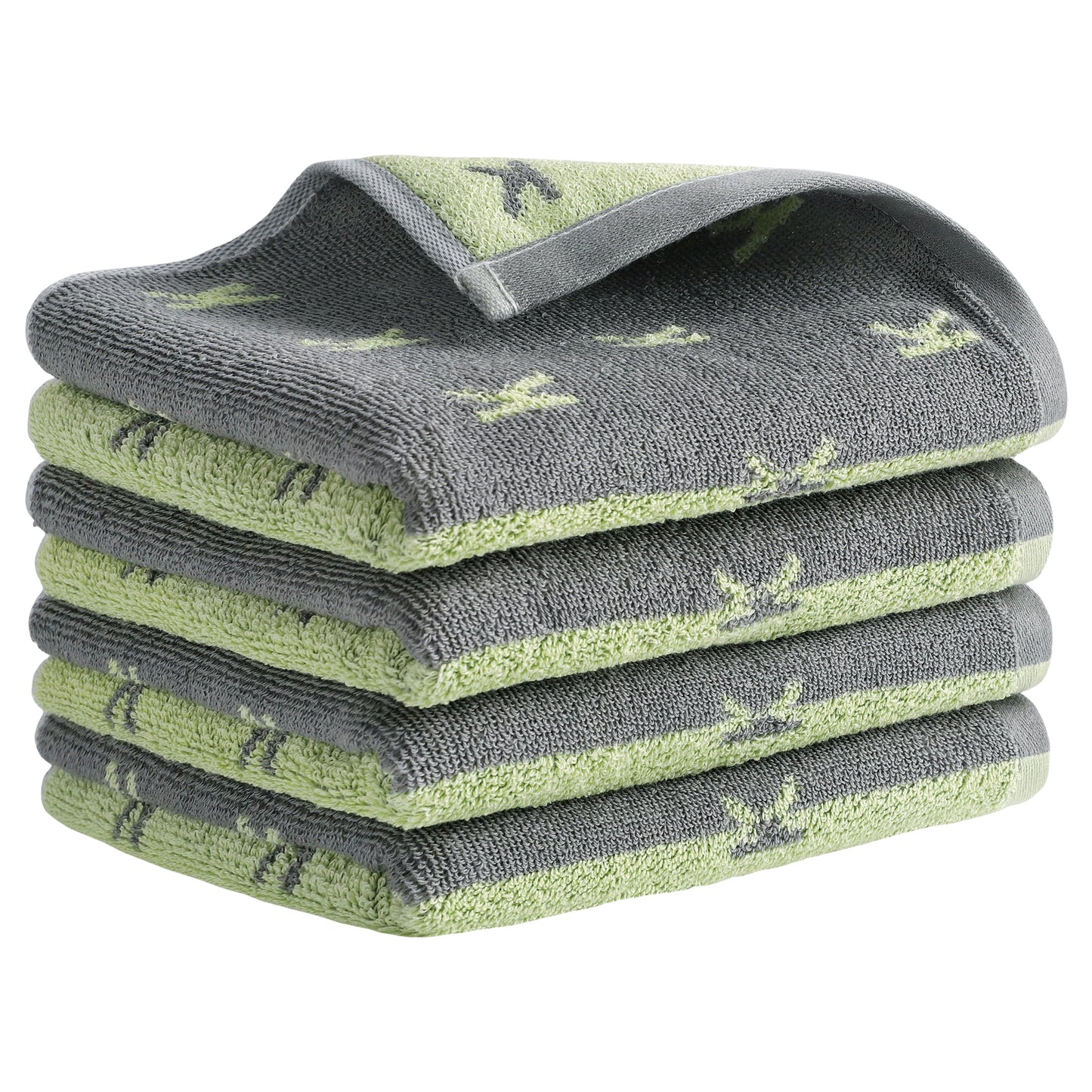 Unique Bargains Letter Patterns Soft Cotton Hand Towels for Bathroom Kitchen Green 4-Piece