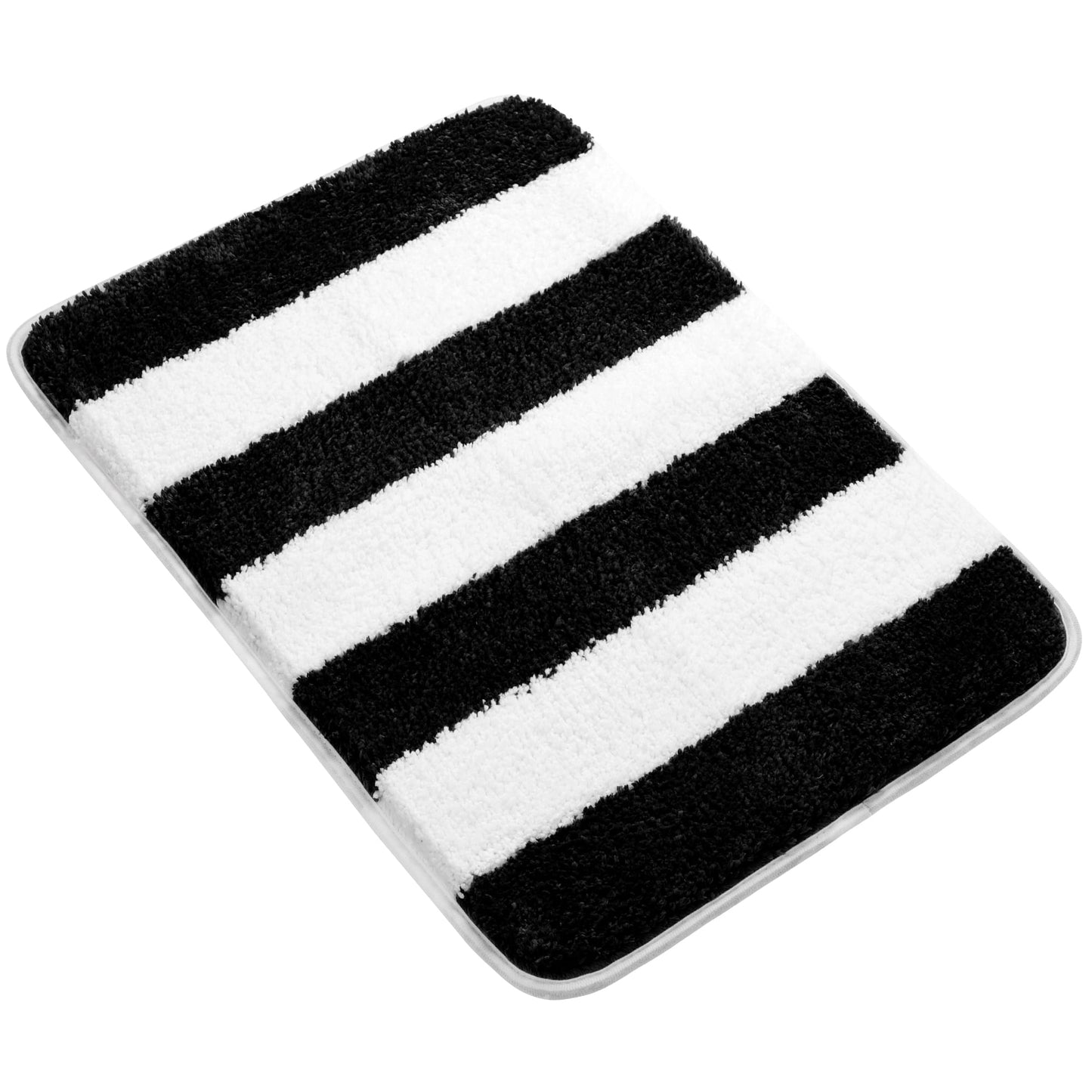 Unique Bargains Non Slip Microfiber Striped Bathroom Rugs Black&White 17"x24"
